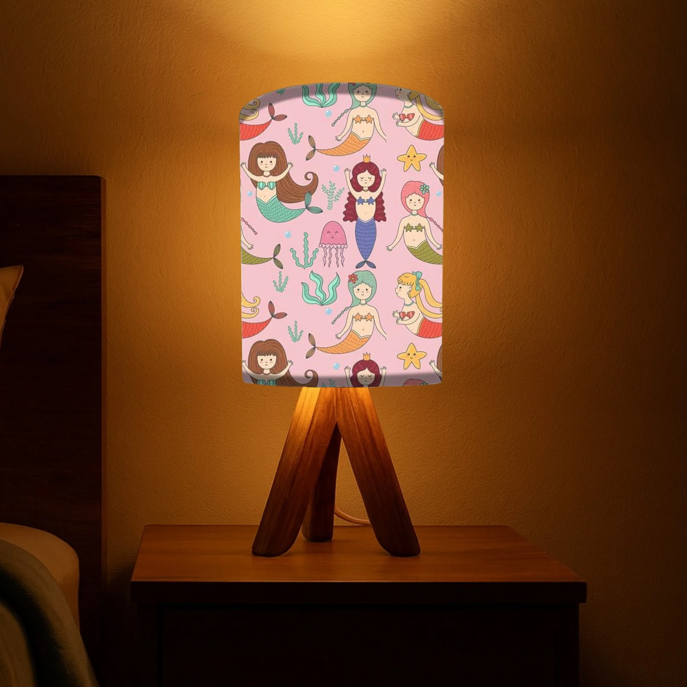 Small Wooden Tripod Lamp with 3w LED Bulb Included