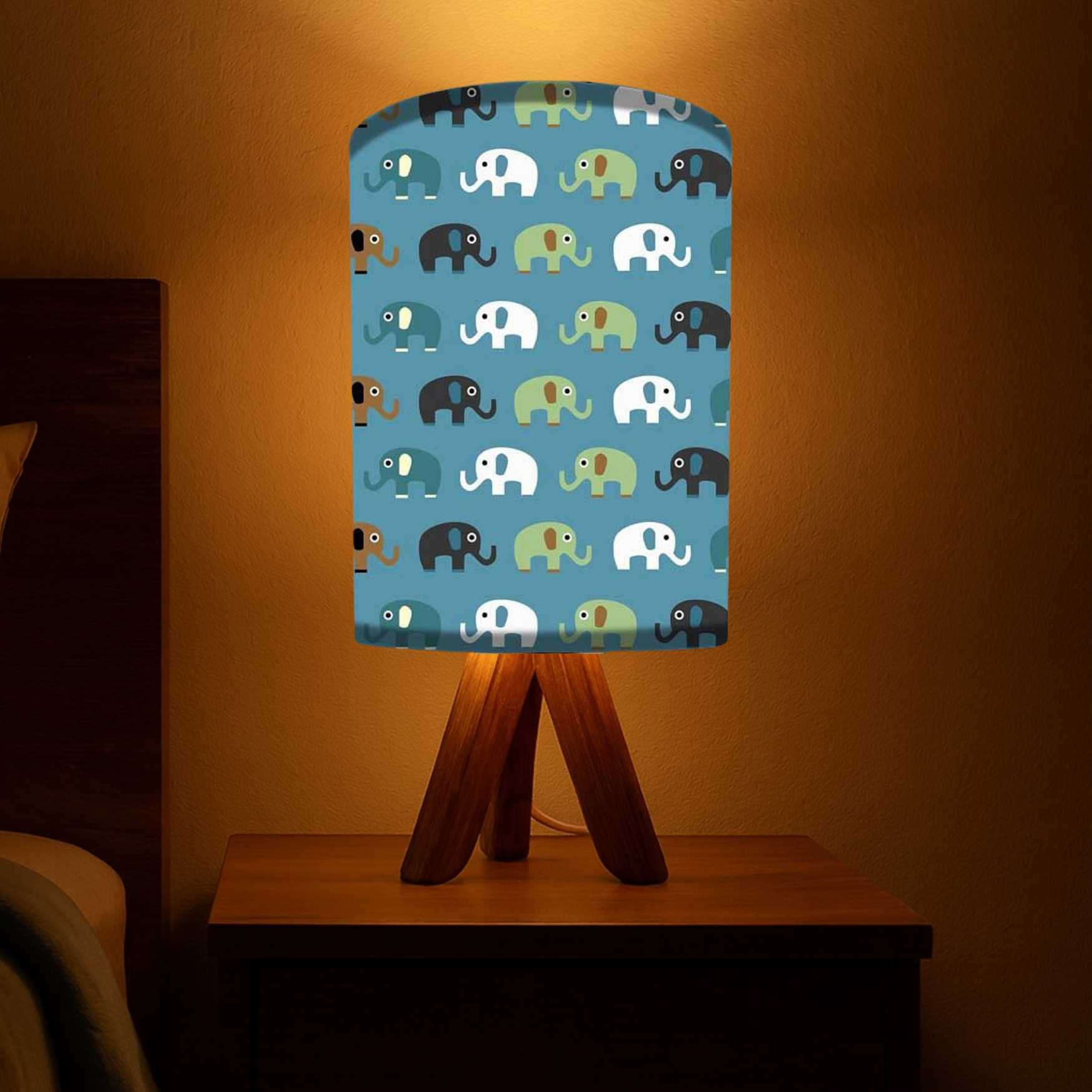 Wooden Lamp Table For Bedroom-Elephants (3W LED Bulb Included)