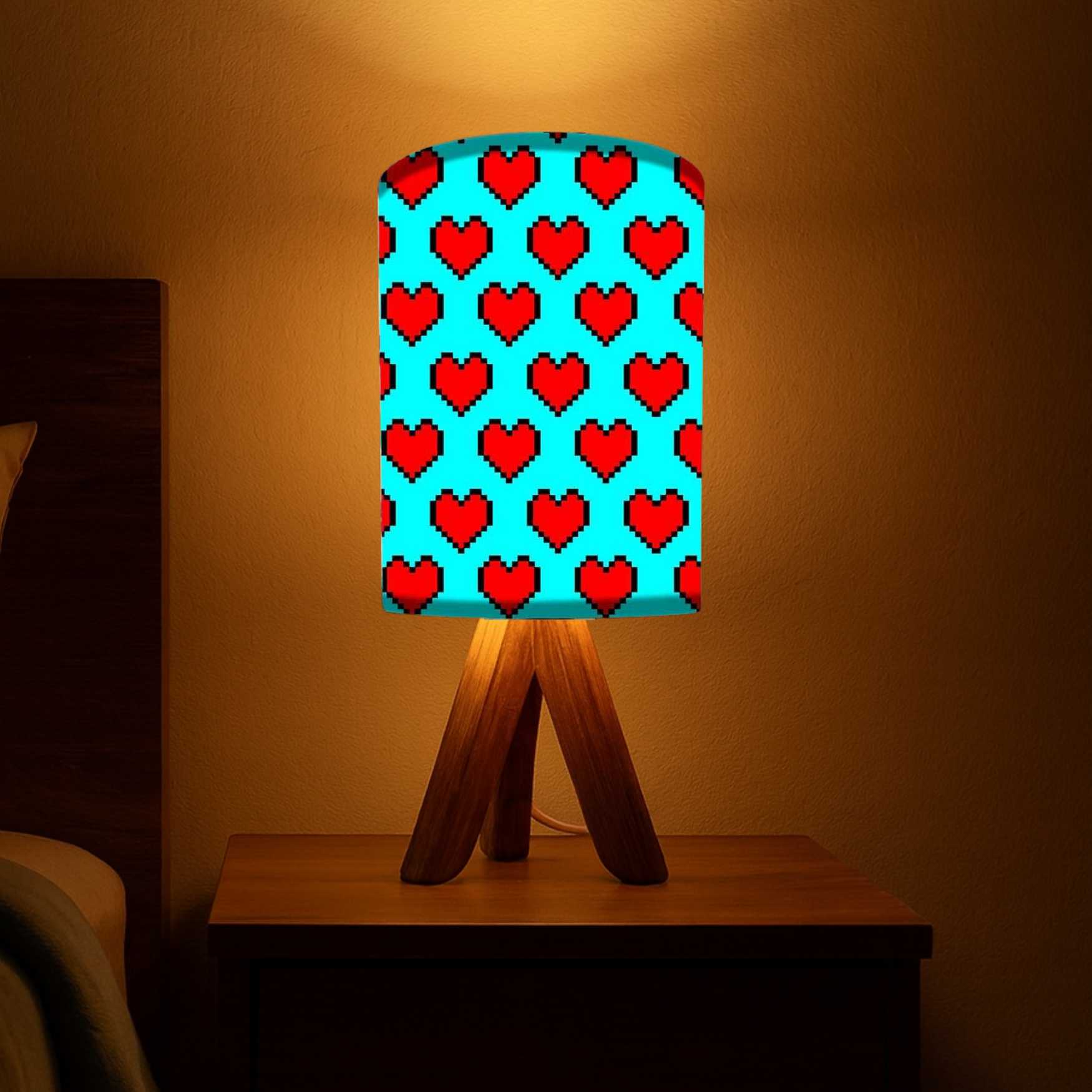 Handmade Wooden Table Lamps For Bedroom-Red Hearts (3W LED Bulb Included)