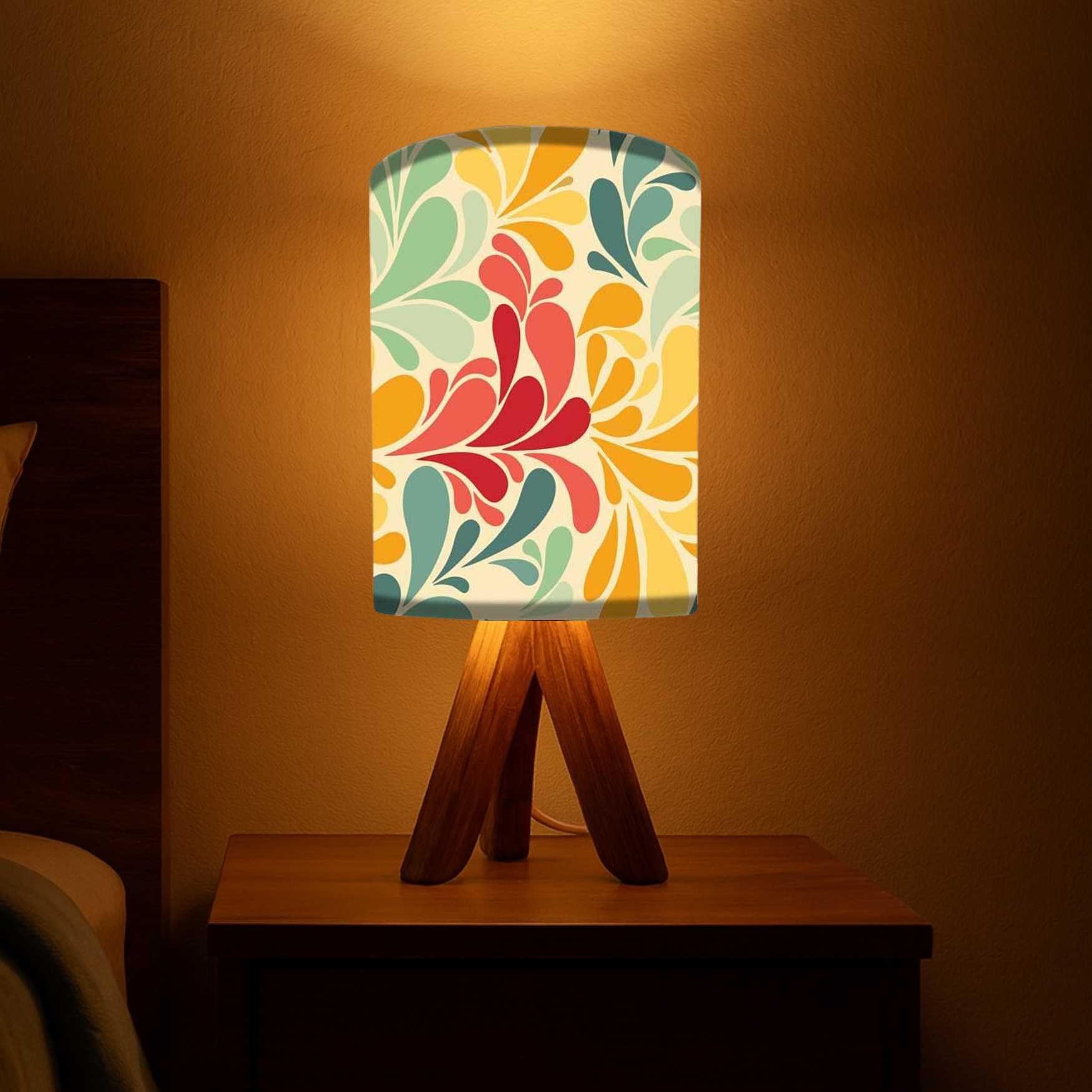Wooden Table Lamp Mini Tripod Lamps For Bedroom-Retro Flower (3W LED Bulb Included)