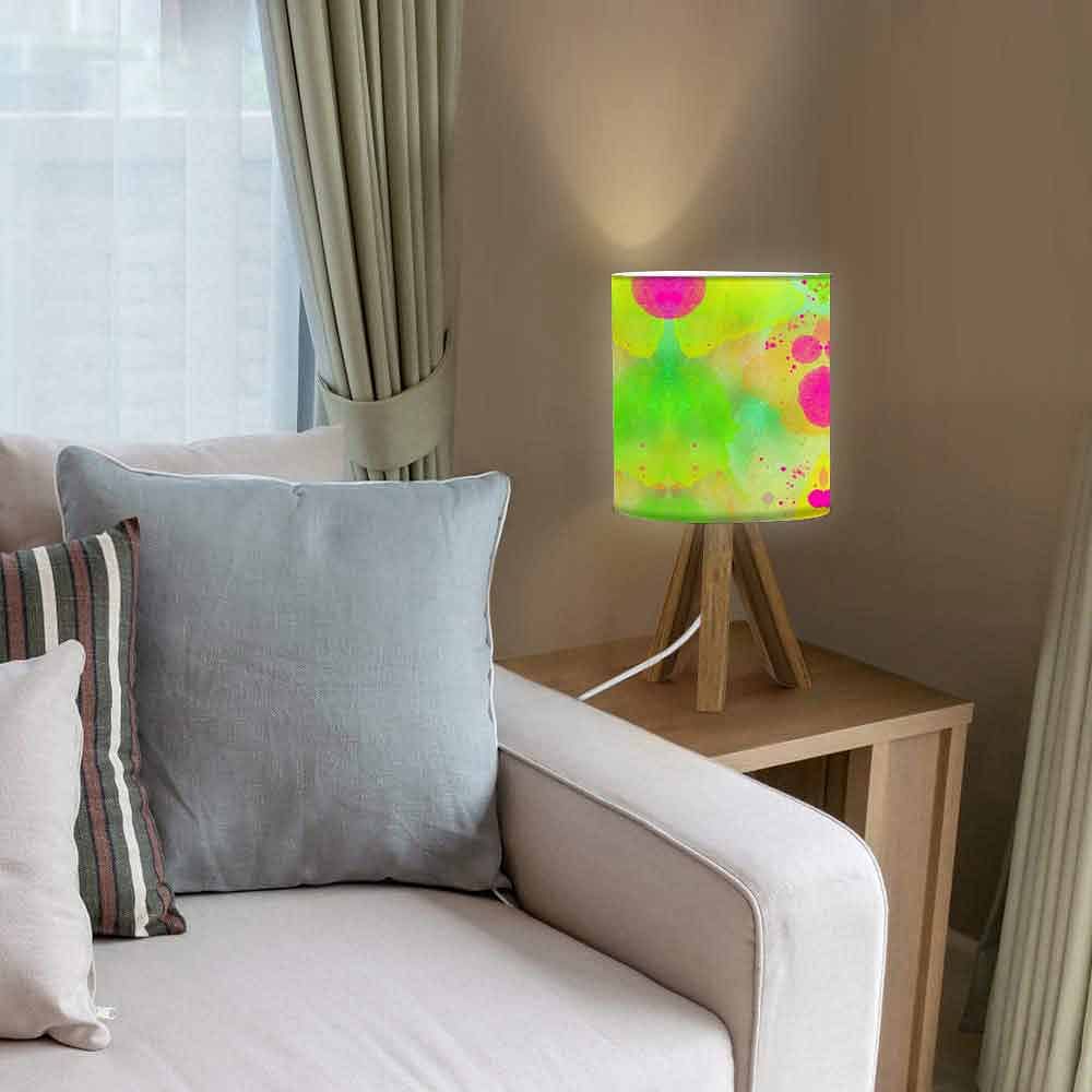 Solid Wood Table Lamp For Bedroom-Green Watercolor (3W LED Bulb Included) - Image 3