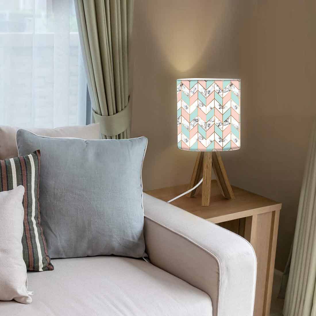 Wooden Led Lamp For Bedroom - Zig-Zag Lines Orange Green (3W LED Bulb Included) - Image 3