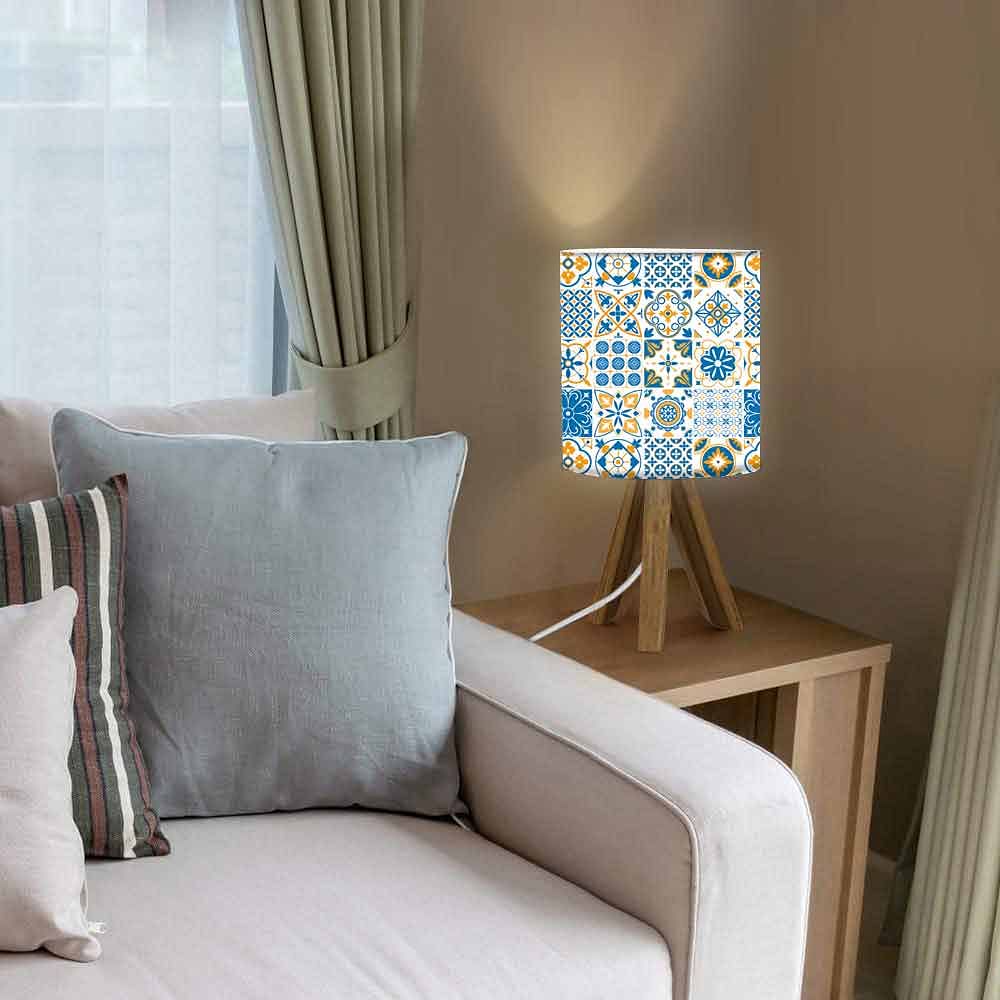 Table Wood Lamp For Bedroom-Spanish Tiles Floral (3W LED Bulb Included) - Image 3