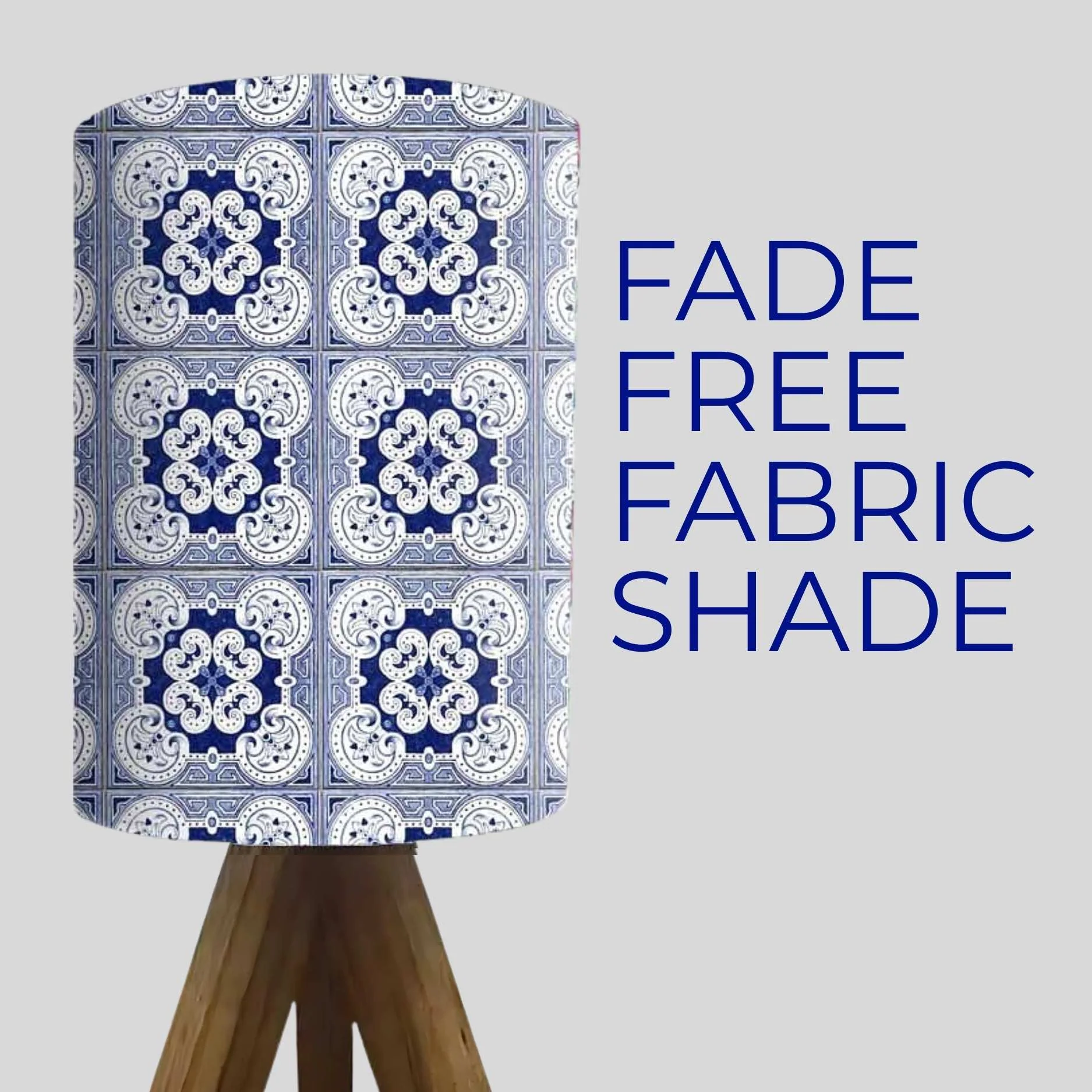Wooden Tripod Table Lamp base For Bedroom-Square Blue Flower Tiles (3W LED Bulb Included) - Image 4