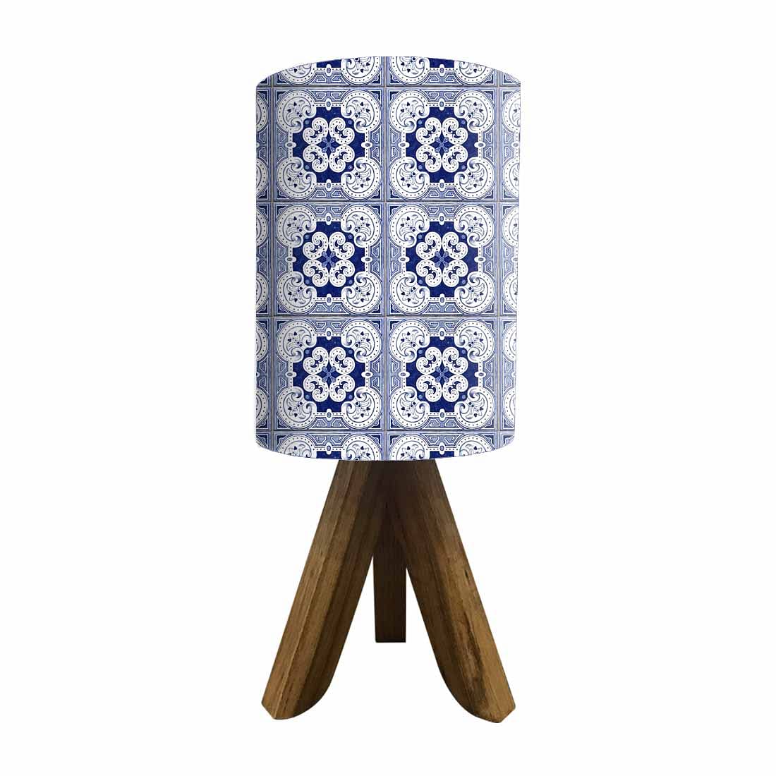 Wooden Tripod Table Lamp base For Bedroom-Square Blue Flower Tiles (3W LED Bulb Included) - Image 5