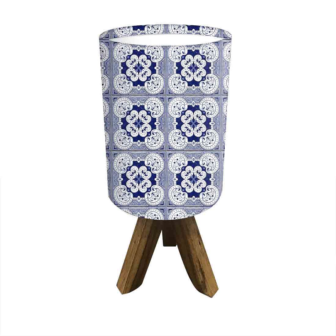 Wooden Tripod Table Lamp base For Bedroom-Square Blue Flower Tiles (3W LED Bulb Included) - Image 6