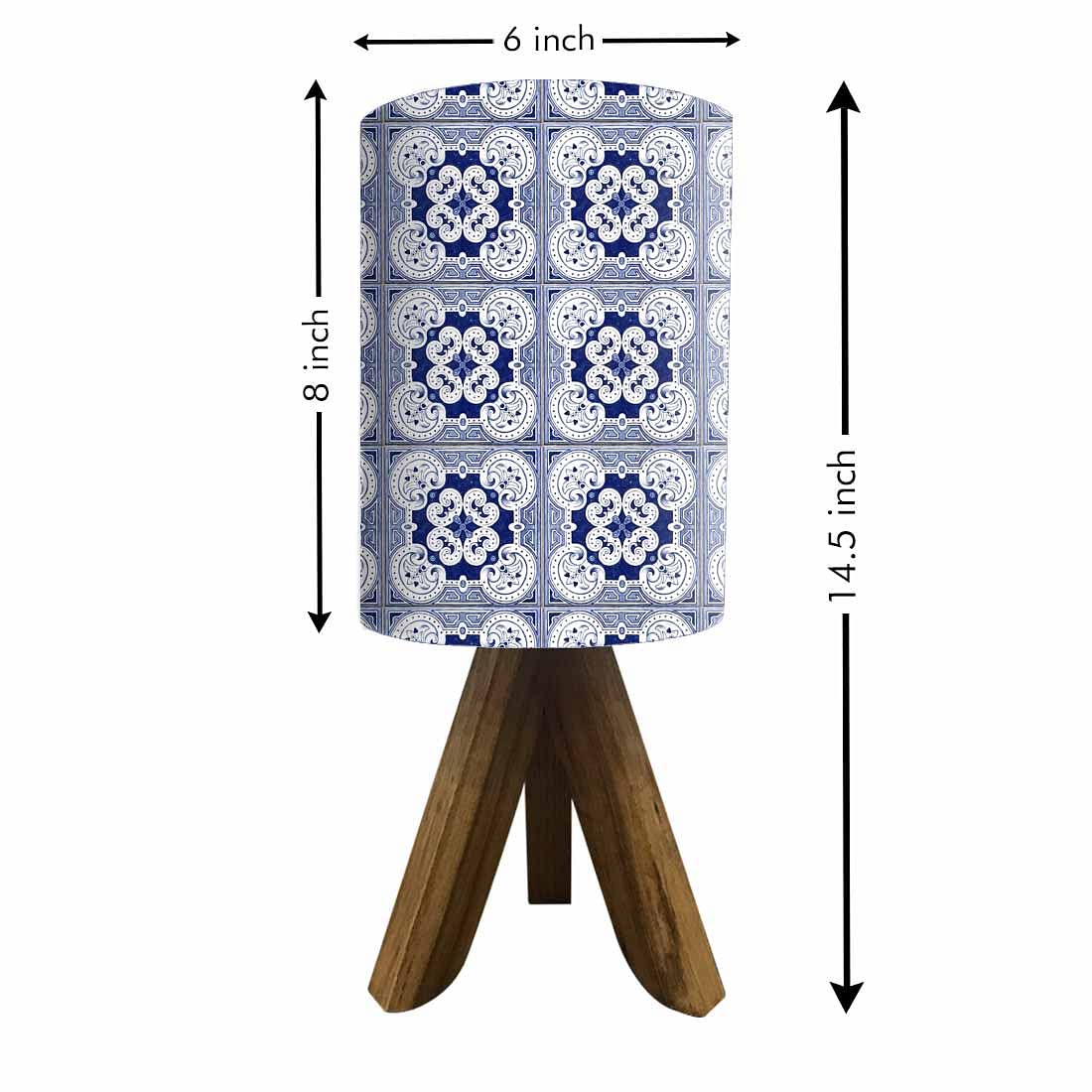 Wooden Tripod Table Lamp base For Bedroom-Square Blue Flower Tiles (3W LED Bulb Included) - Image 7
