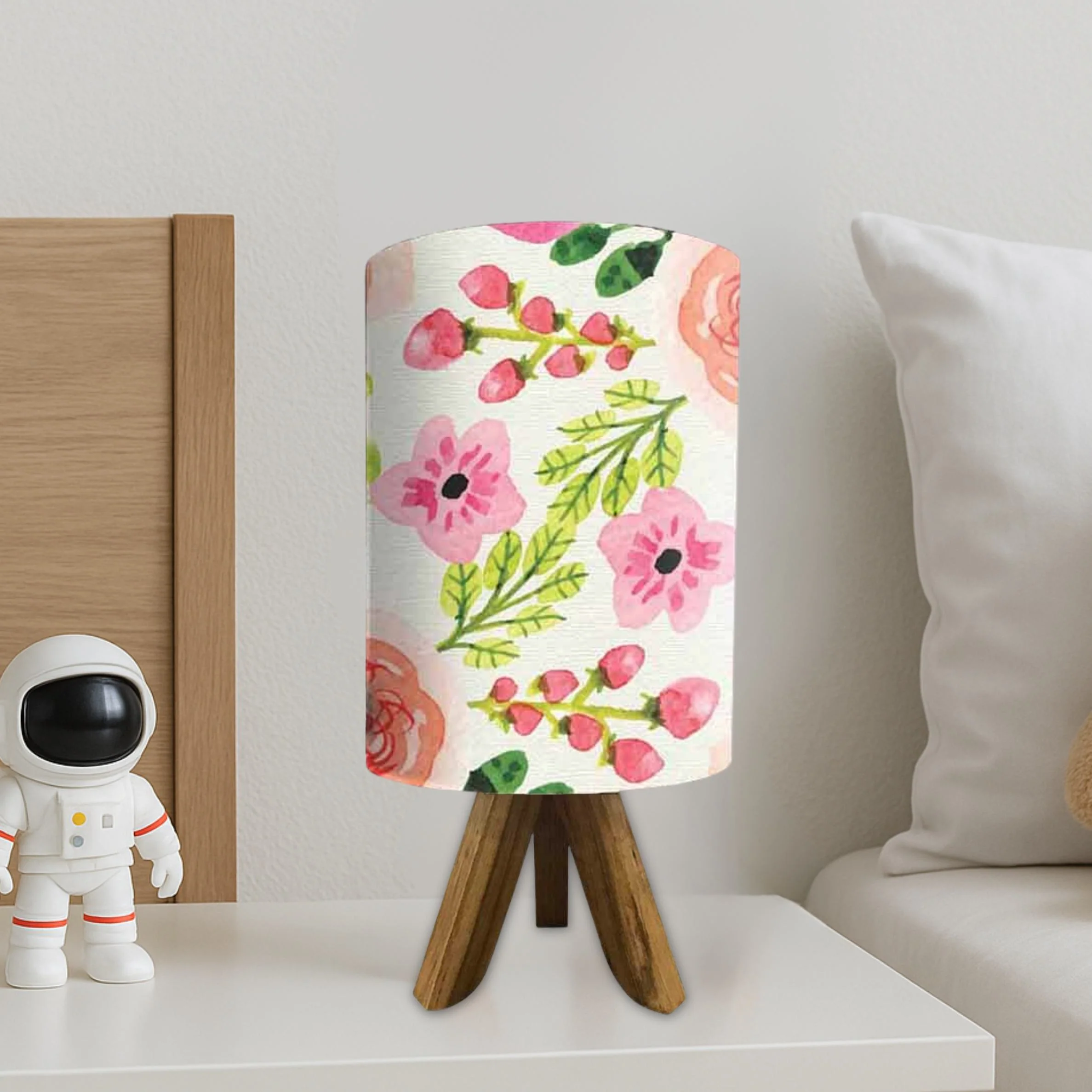 Small Wooden Bedside Table Lamps For Bedroom Living Room-Watercolor Flower (3W LED Bulb Included) - Image 2