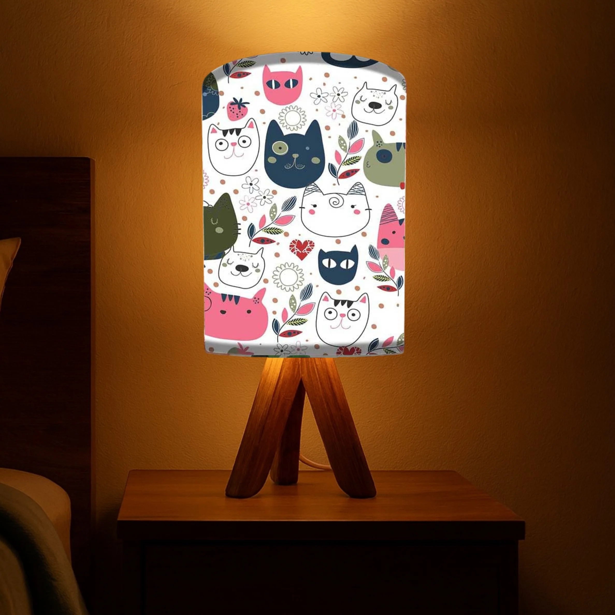 Wooden Stick Lamp For Bedroom-Cute Cats (3W LED Bulb Included)