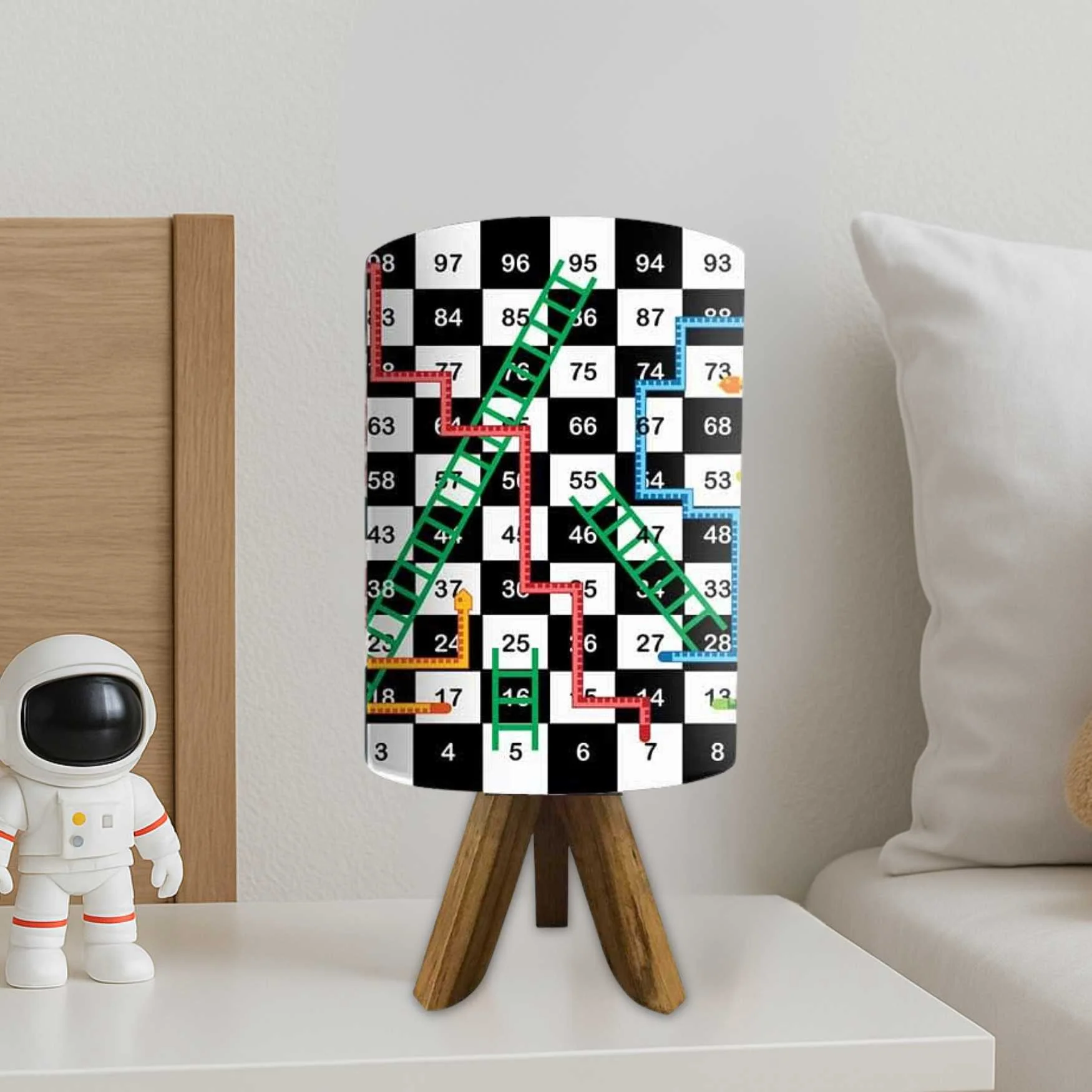 Natural Wood Table Lamp For Bedroom - Snake & Ladder (3W LED Bulb Included) - Image 2