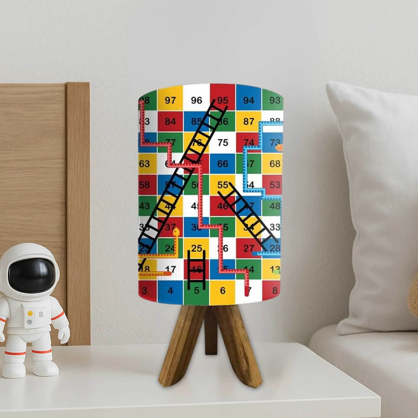 Sheesham Wood Lamp Table For Bedroom-Multicolor Snake & Ladder (3W LED Bulb Included) - Image 2