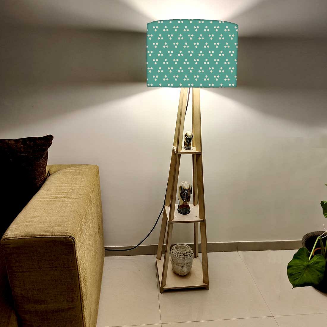 Large Wooden Floor Lamp - Blue Dots - Image 2