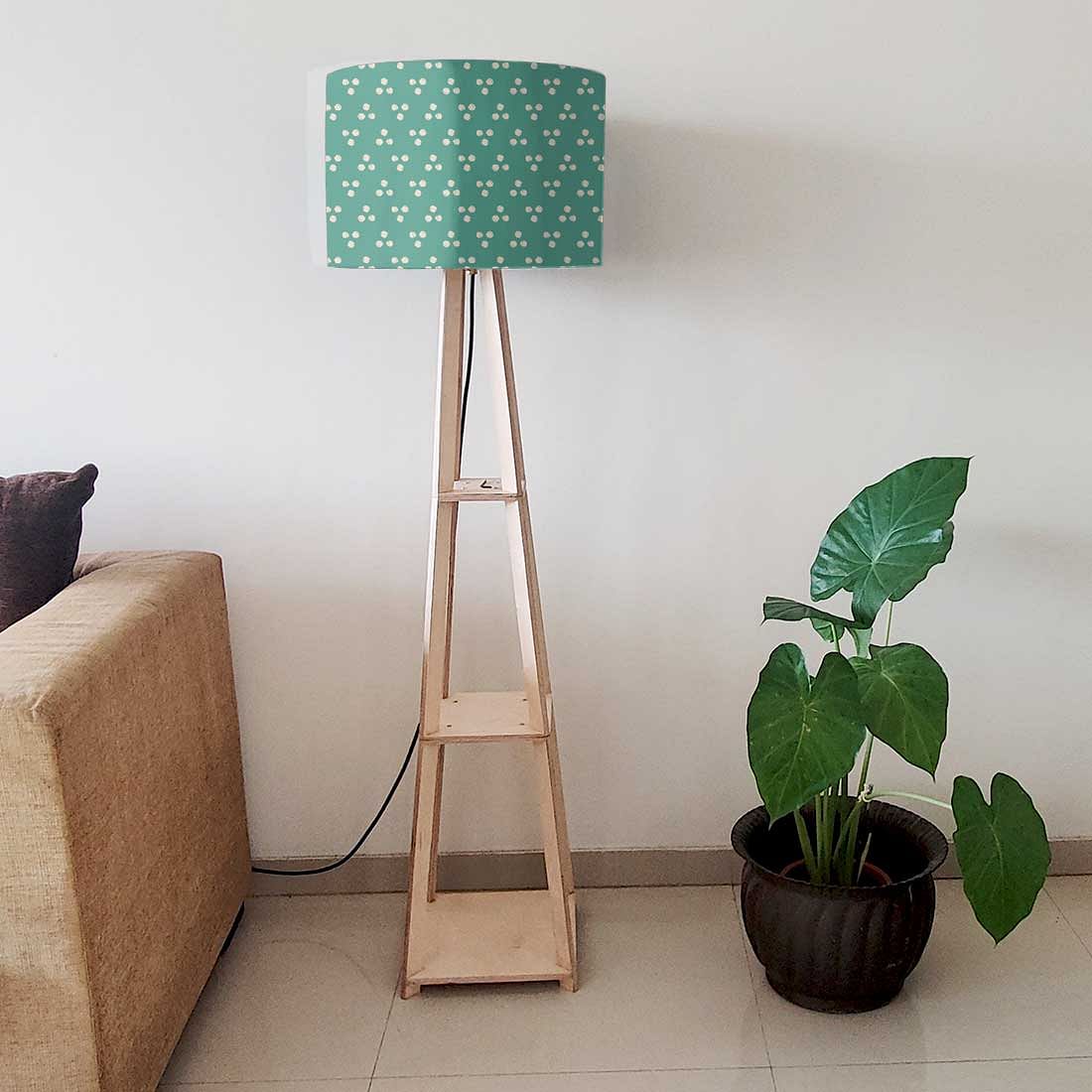 Large Wooden Floor Lamp - Blue Dots - Image 6
