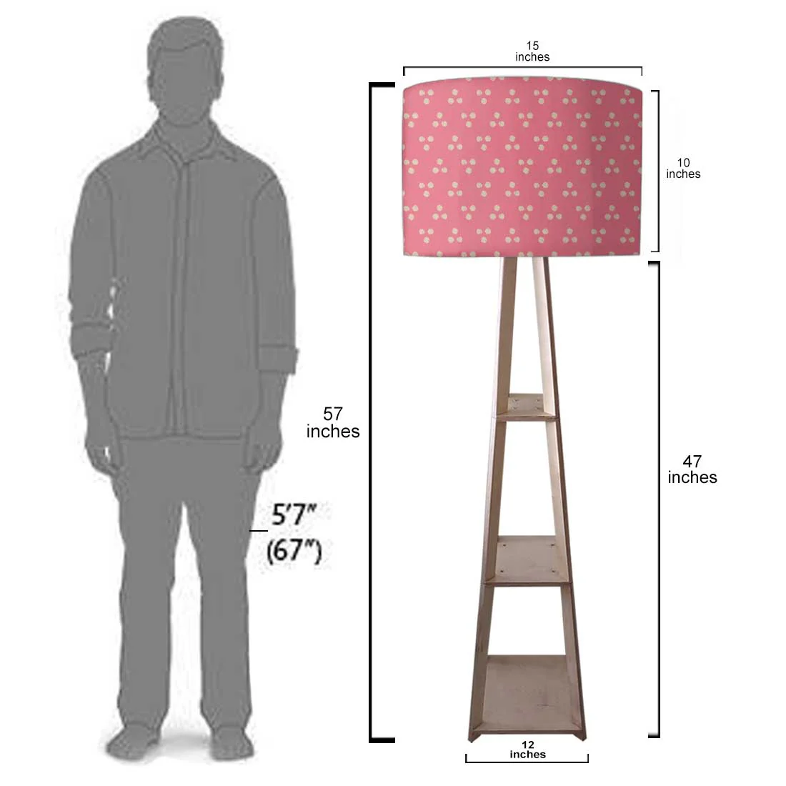 Tripod Wooden Floor Lamps for Bedroom - Pink Dots - Image 7