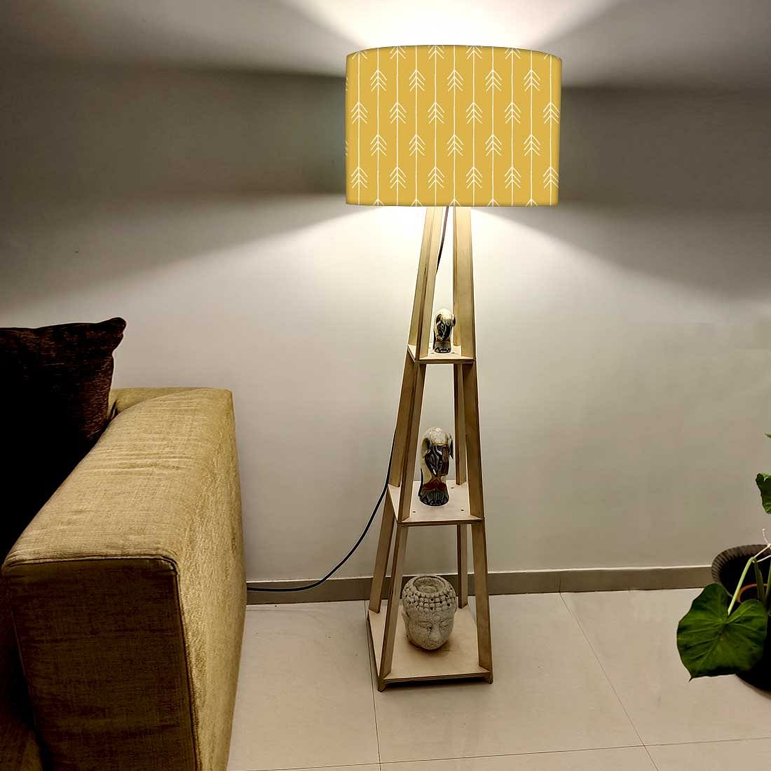 Yellow Wooden Floor Lamps with Shelf for Bedroom - Image 2