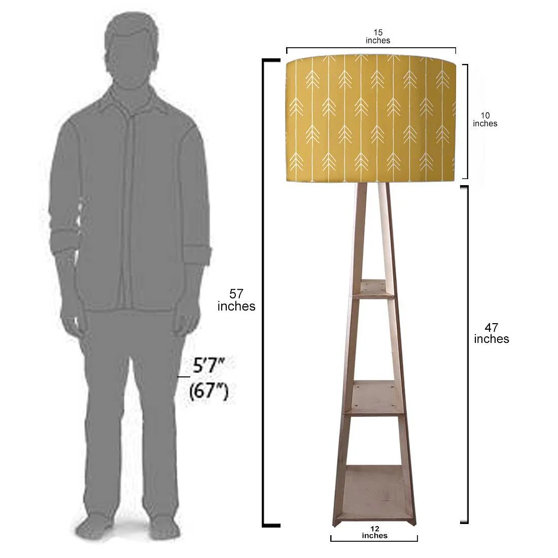 Yellow Wooden Floor Lamps with Shelf for Bedroom - Image 7