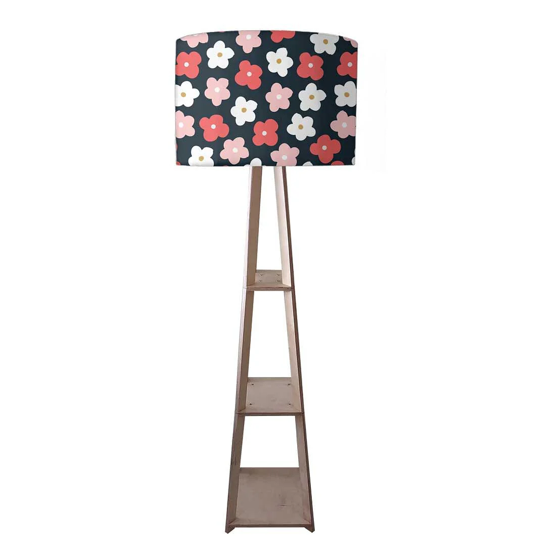 Floor Lamp with Shelves - Black Pink Floral
