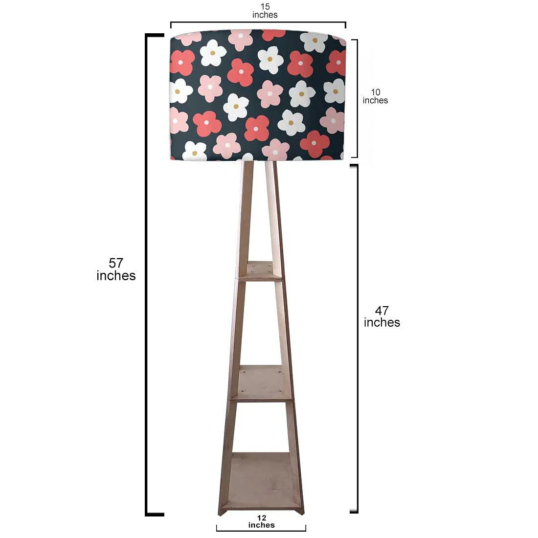 Floor Lamp with Shelves - Black Pink Floral - Image 3