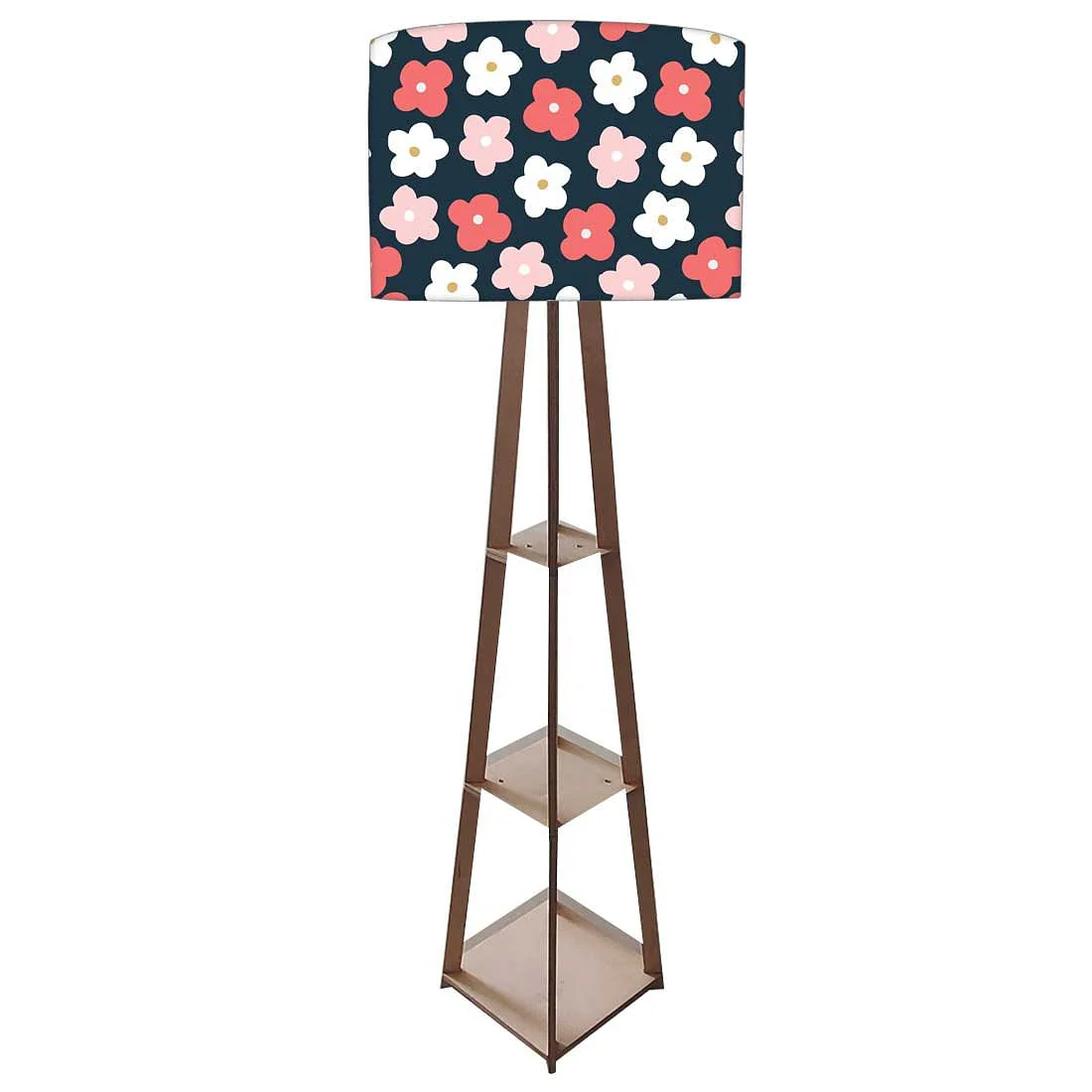Floor Lamp with Shelves - Black Pink Floral - Image 4