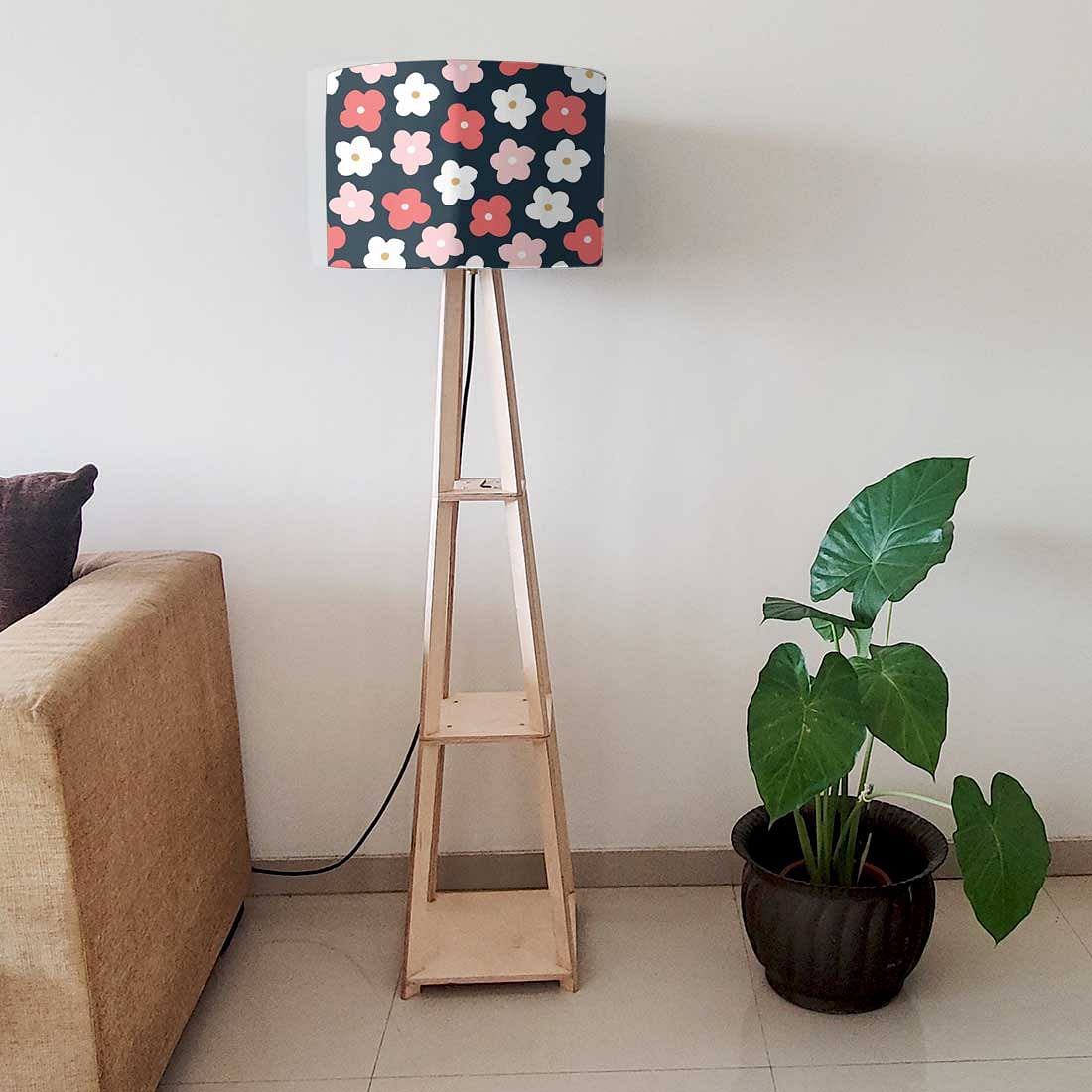 Floor Lamp with Shelves - Black Pink Floral - Image 6