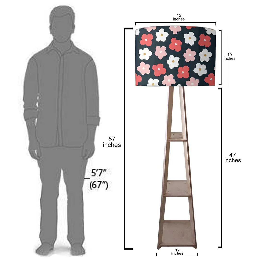 Floor Lamp with Shelves - Black Pink Floral - Image 7