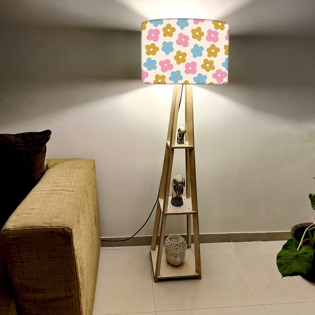 Wooden Tripod Floor Lamp for Kids Room - Pastel Flowers - Image 2