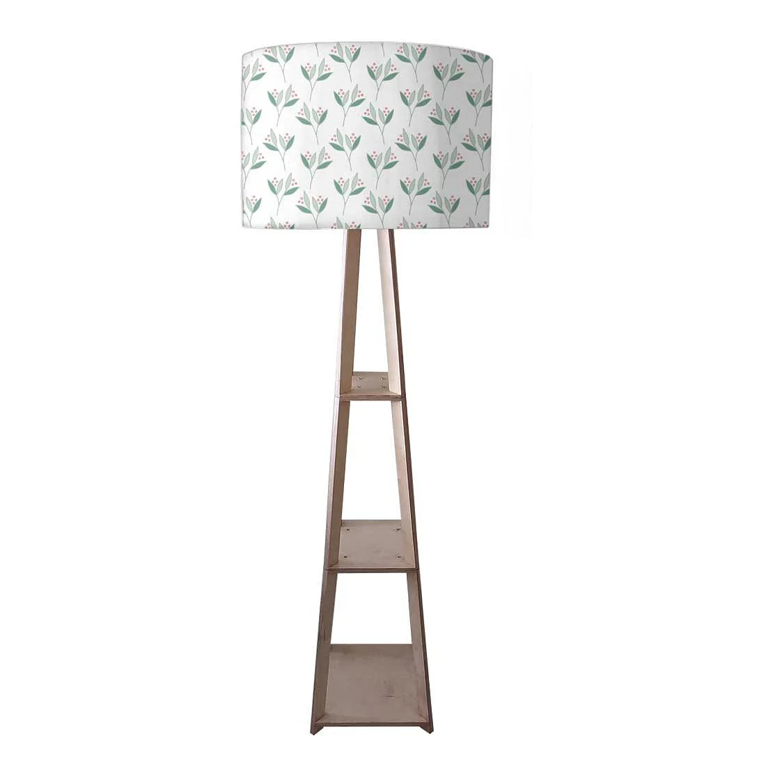 Standing Wooden Tripod Light - Green Flowers