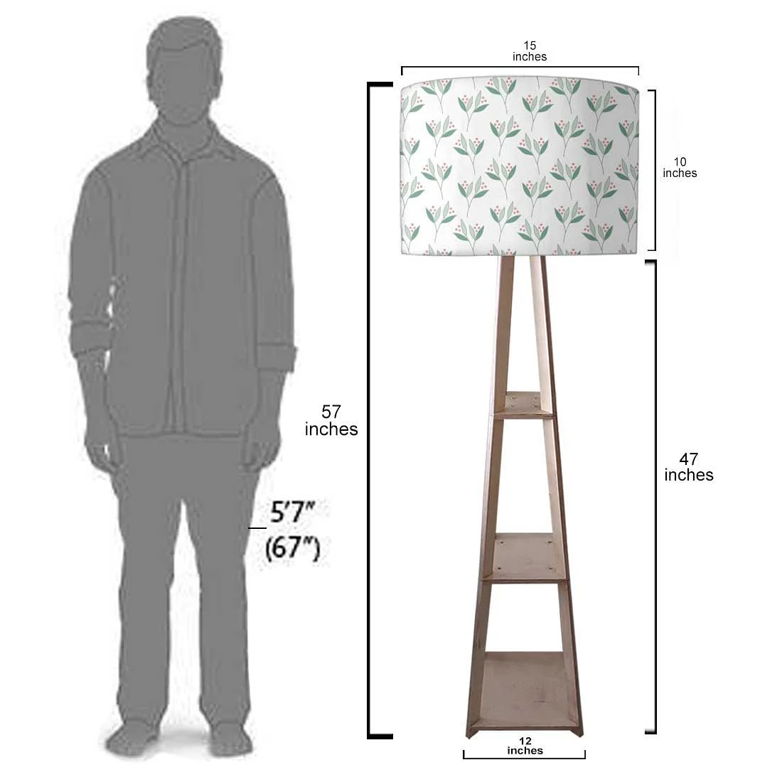 Standing Wooden Tripod Light - Green Flowers - Image 7