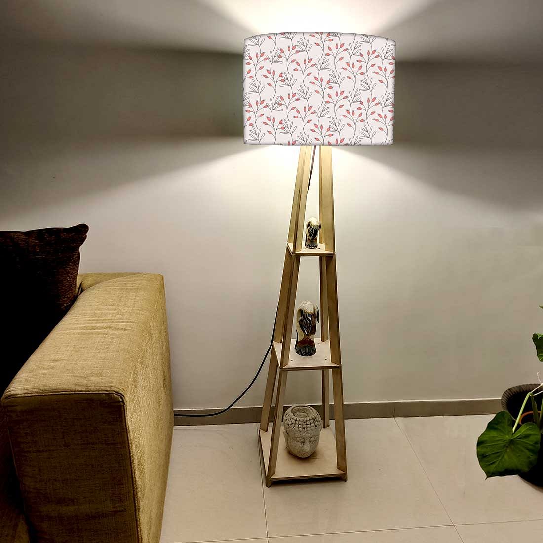 Wooden Tripod Floor Lamp - Red Flowers - Image 2