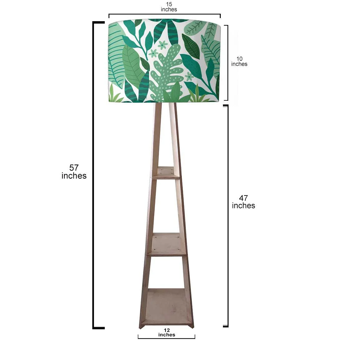 Tripod Floor Wooden Night Lamp with Shelf - Tropical - Image 3