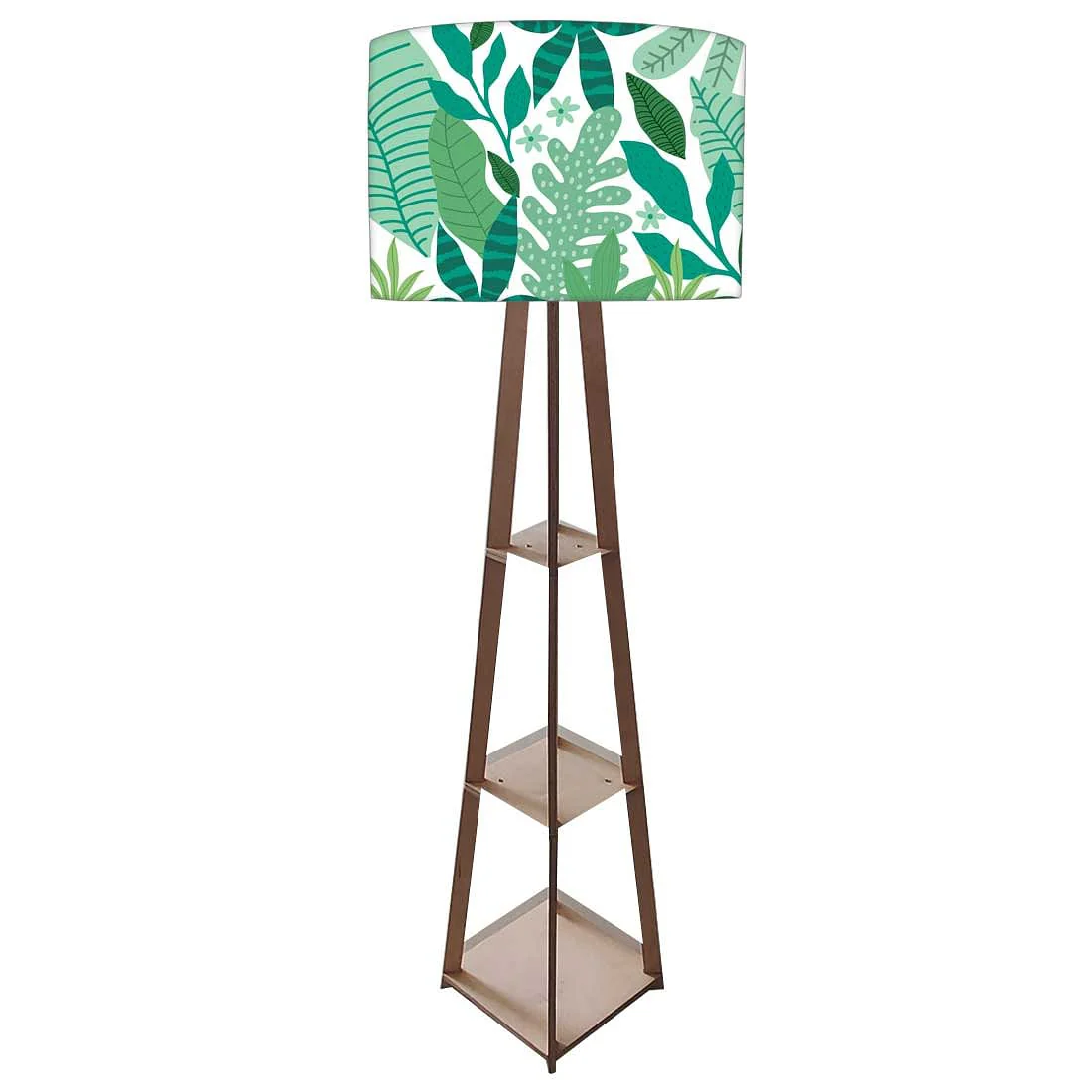 Tripod Floor Wooden Night Lamp with Shelf - Tropical - Image 4
