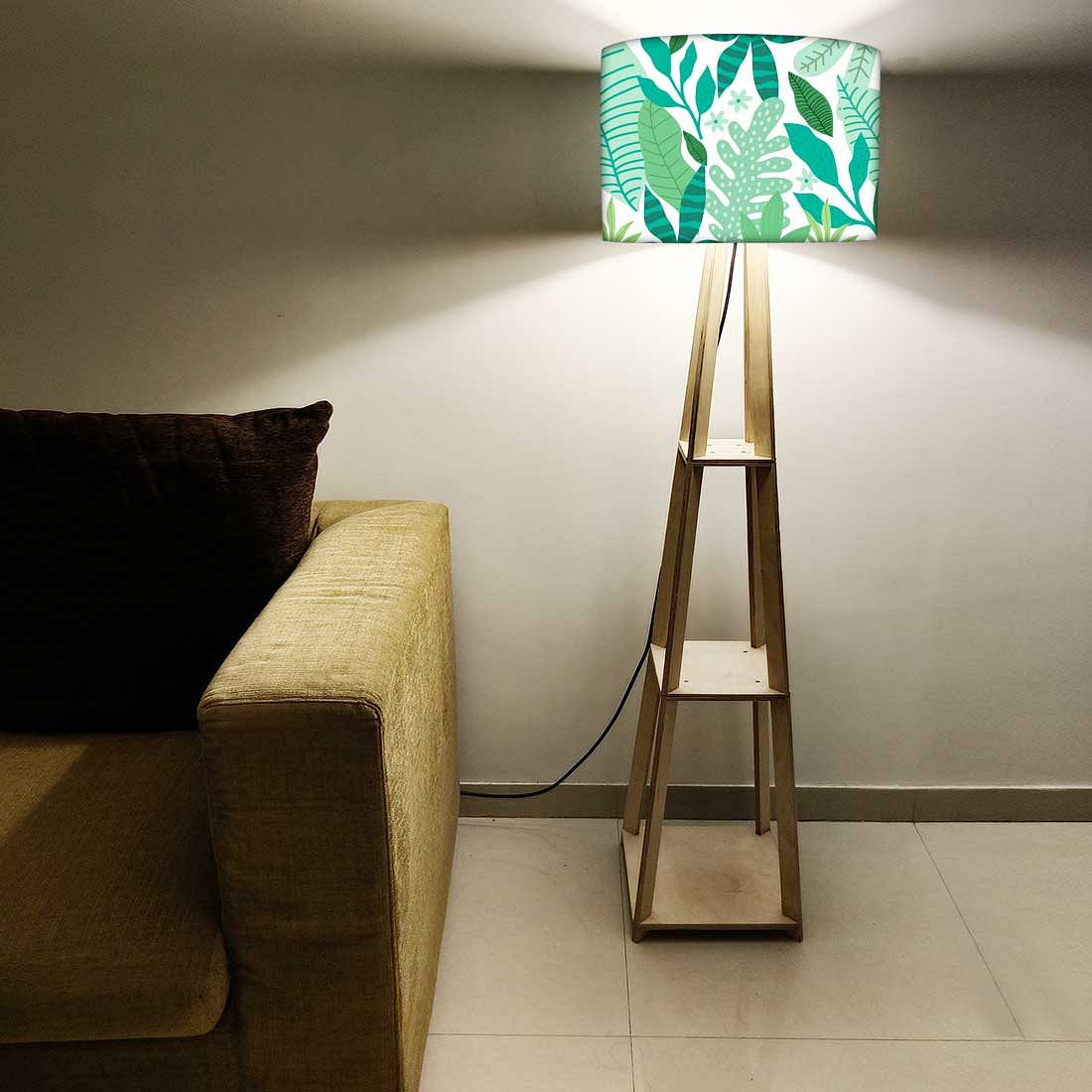 Tripod Floor Wooden Night Lamp with Shelf - Tropical - Image 5