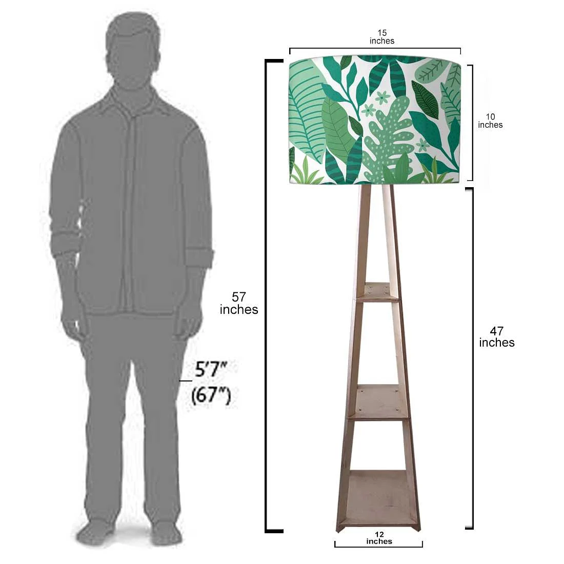 Tripod Floor Wooden Night Lamp with Shelf - Tropical - Image 7