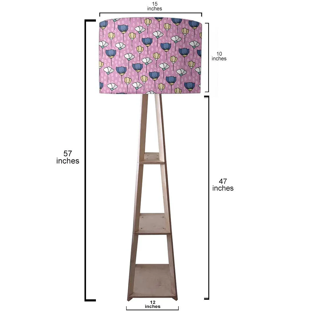 Wooden Corner Floor Lamp with Shelf - Sweet Flowers - Image 4
