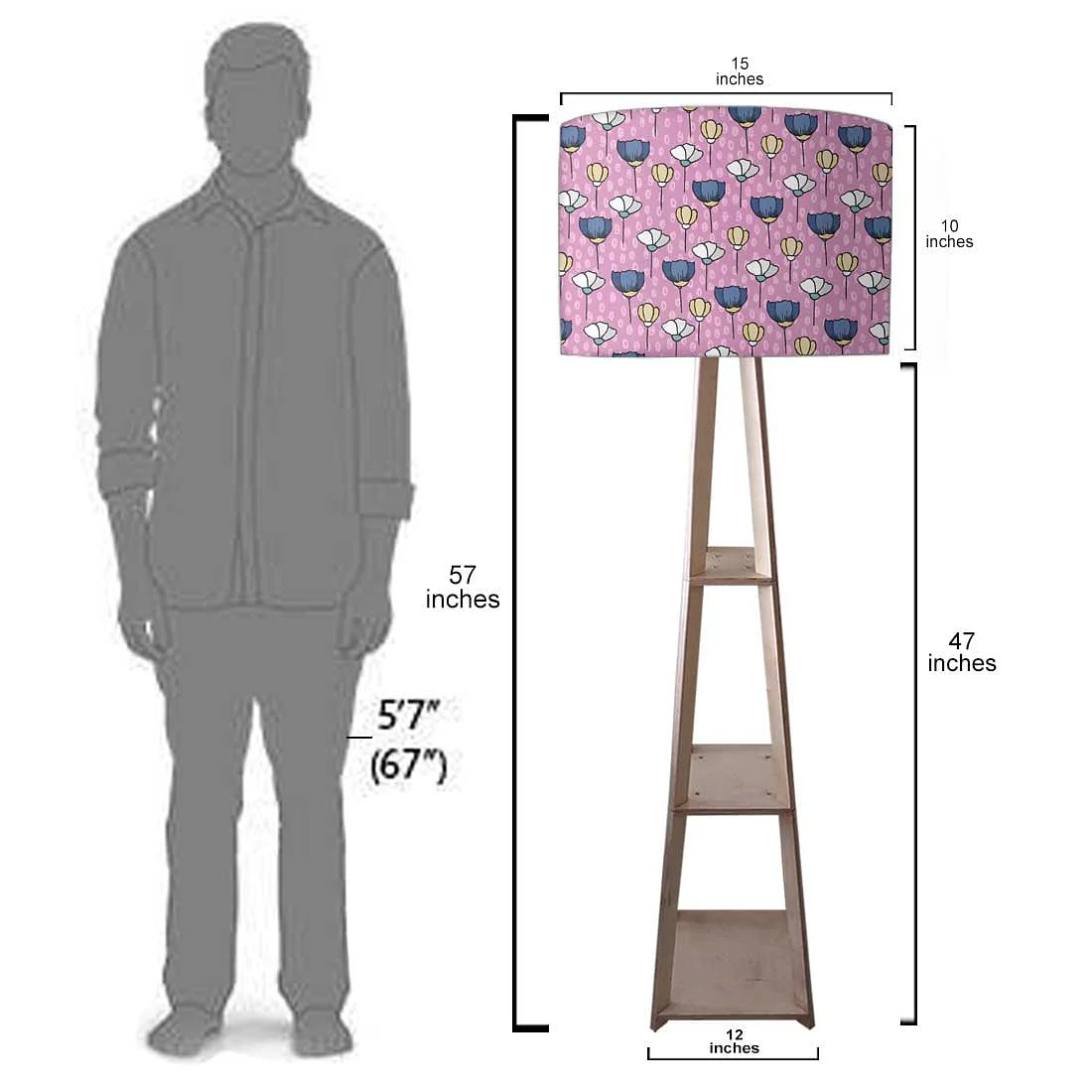 Wooden Corner Floor Lamp with Shelf - Sweet Flowers - Image 7