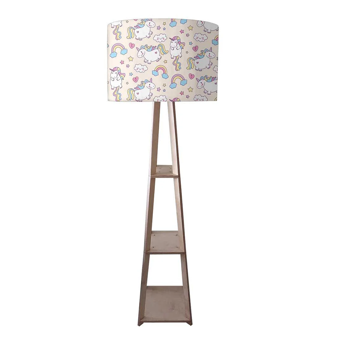 Wooden Corner Lamps with Shelves - White Unicorn
