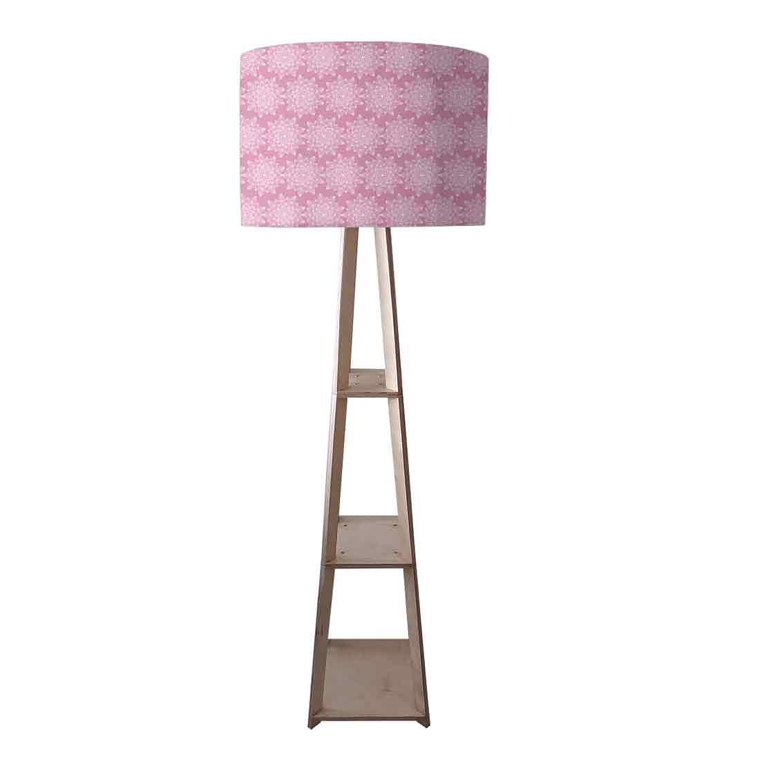 Wooden Tripod Floor Lamp - Pink Flower