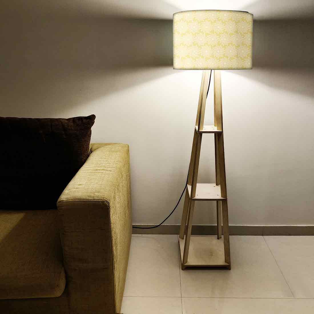 Large Wooden Floor Lamp with Shelf - Image 5