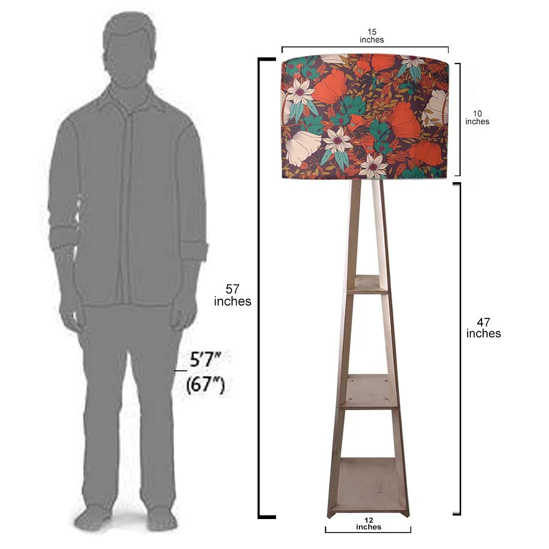 Wooden Corner Lamps with Shelves - Brown Retro Art - Image 7
