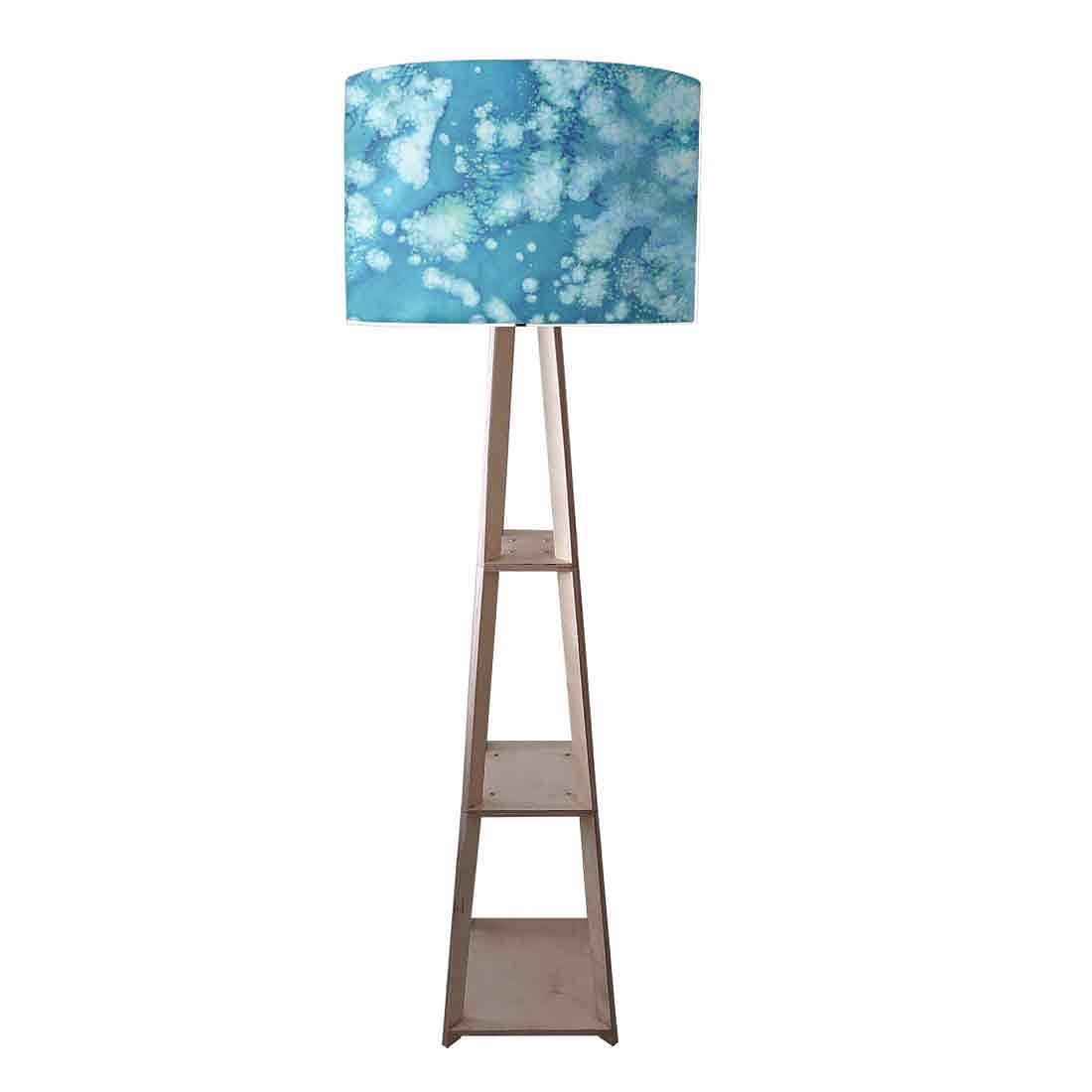 Wooden Tripod Floor Lamp - Arctic Space Dark Blue Green Watercolor