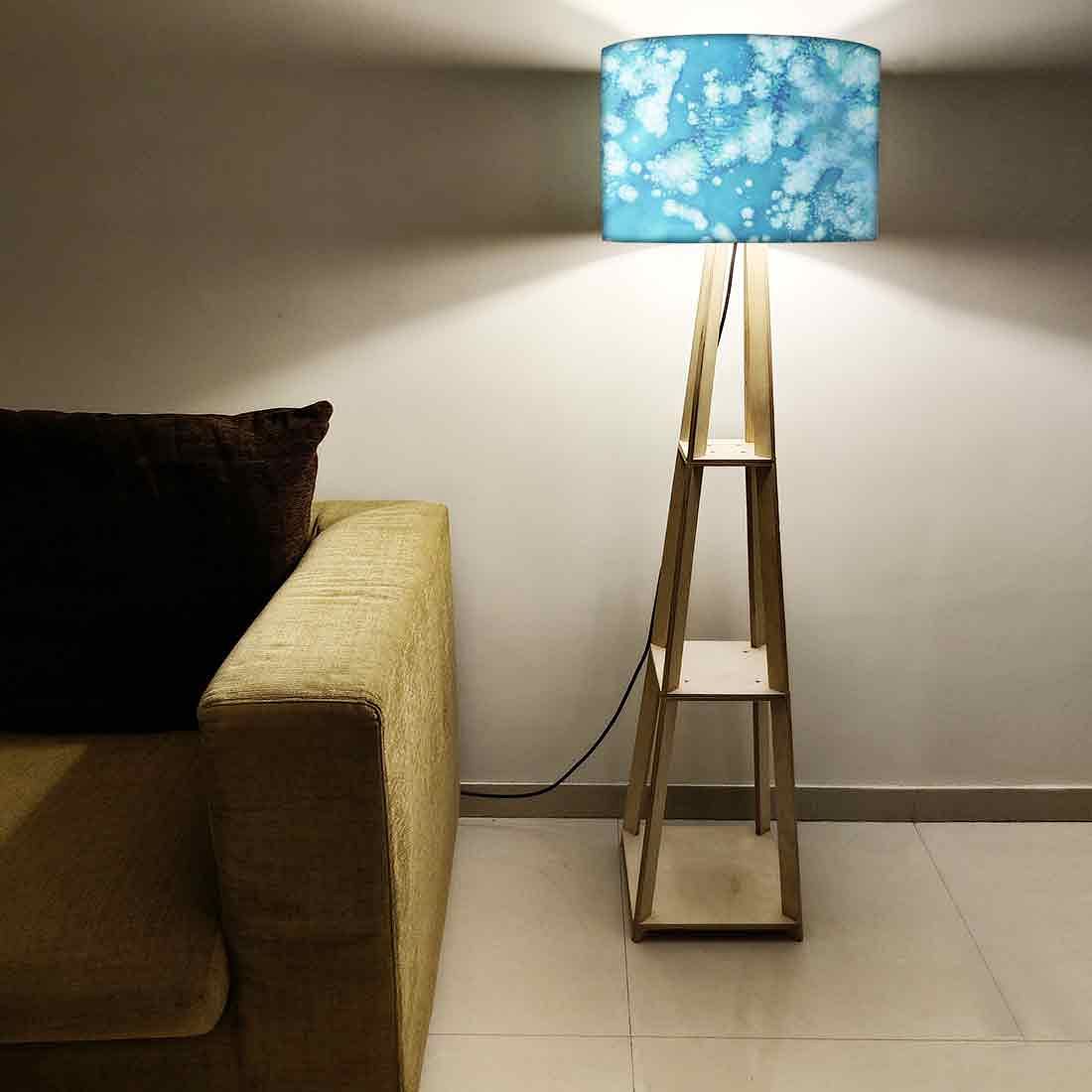 Wooden Tripod Floor Lamp - Arctic Space Dark Blue Green Watercolor - Image 5