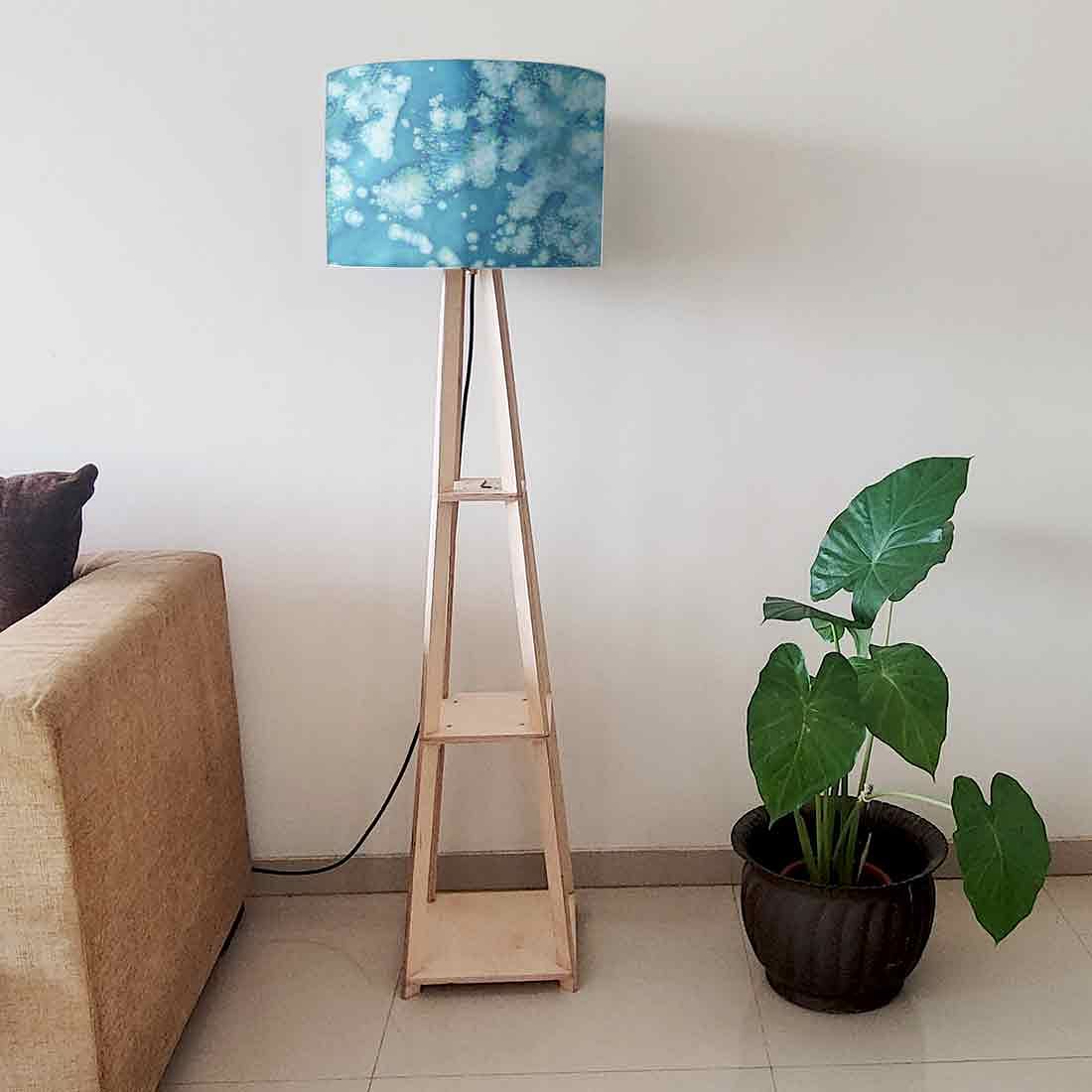 Wooden Tripod Floor Lamp - Arctic Space Dark Blue Green Watercolor - Image 6