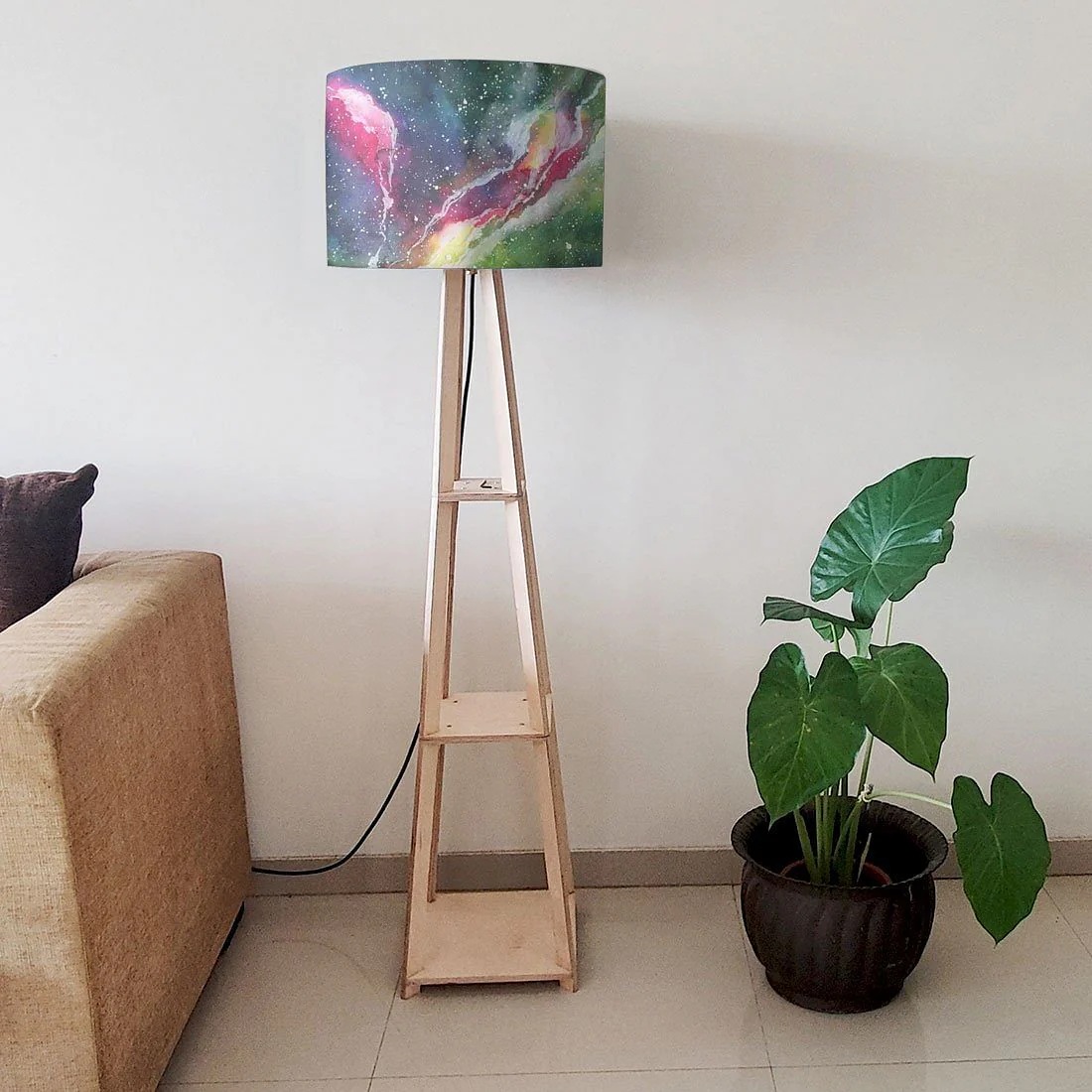 Wooden Tripod Floor Lamp - Space Green Watercolor - Image 6