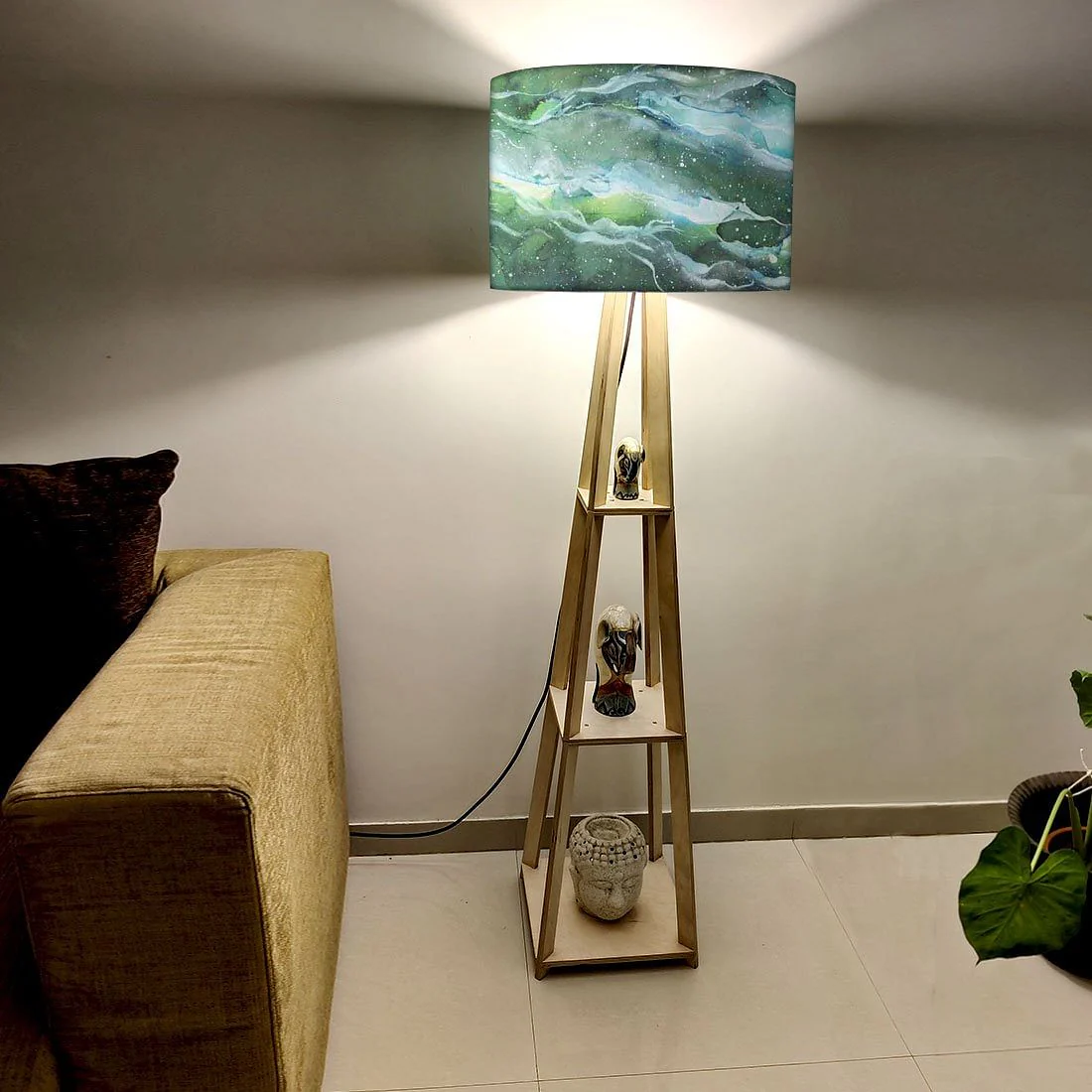 Large Wooden Floor Lamp - Space Dark Blue Watercolor - Image 2