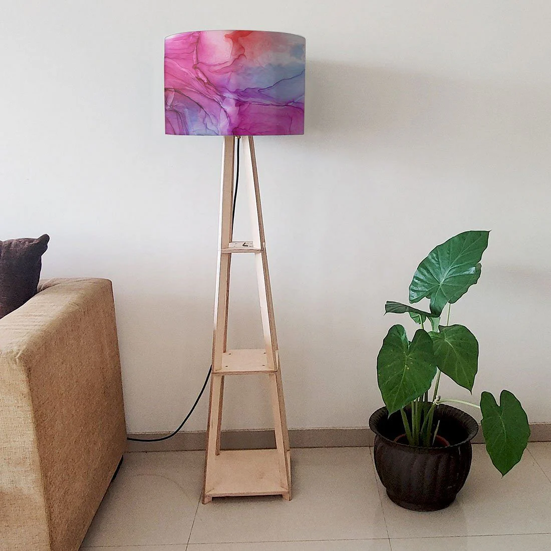 Wooden Corner Lamps with Shelves for Bedroom - Watercolor - Image 6