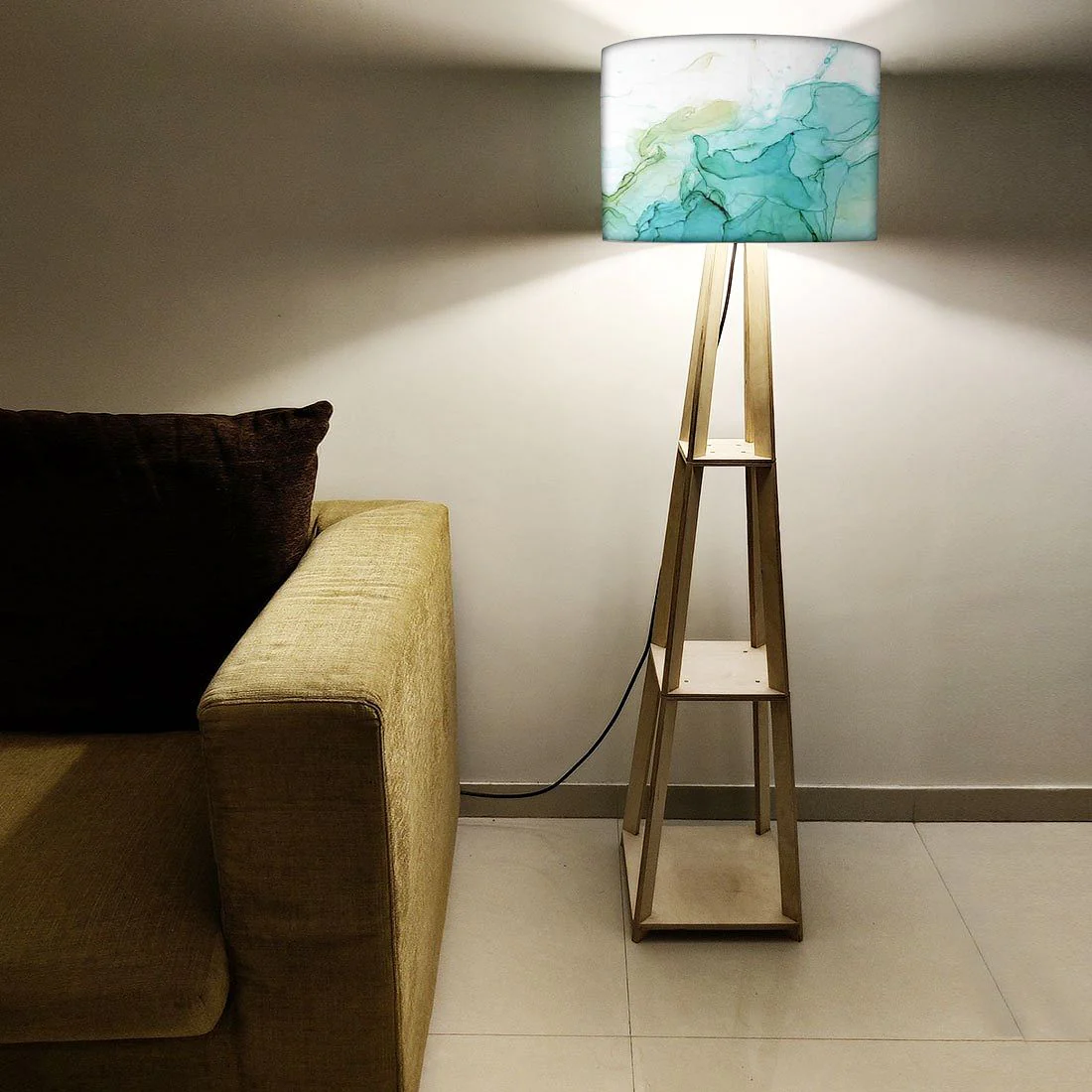 Wooden Floor Lamp - Pink Ink Watercolor - Image 5