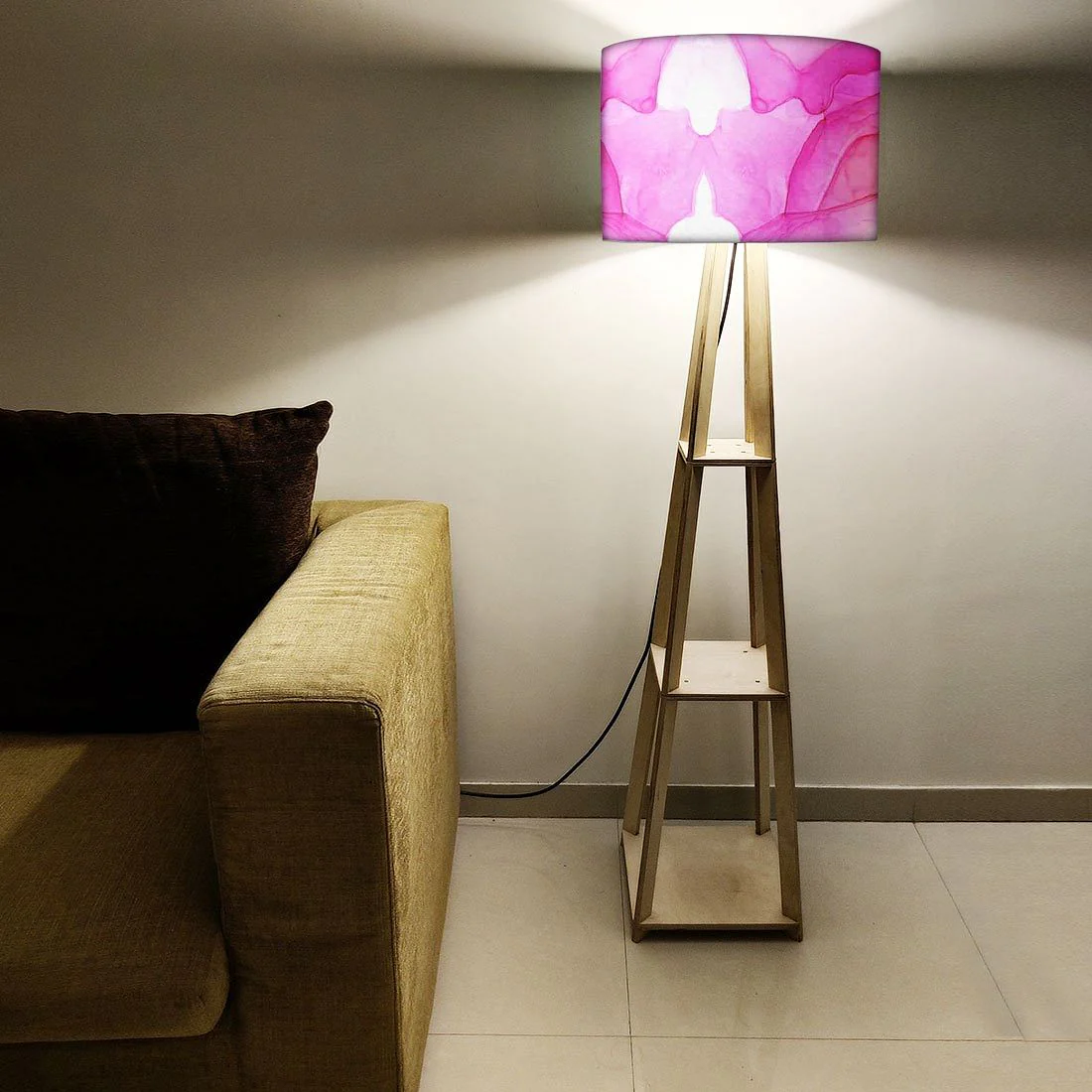 Floor Lamp with Shelves - Purple Pink Multicolor Ink Watercolor - Image 5