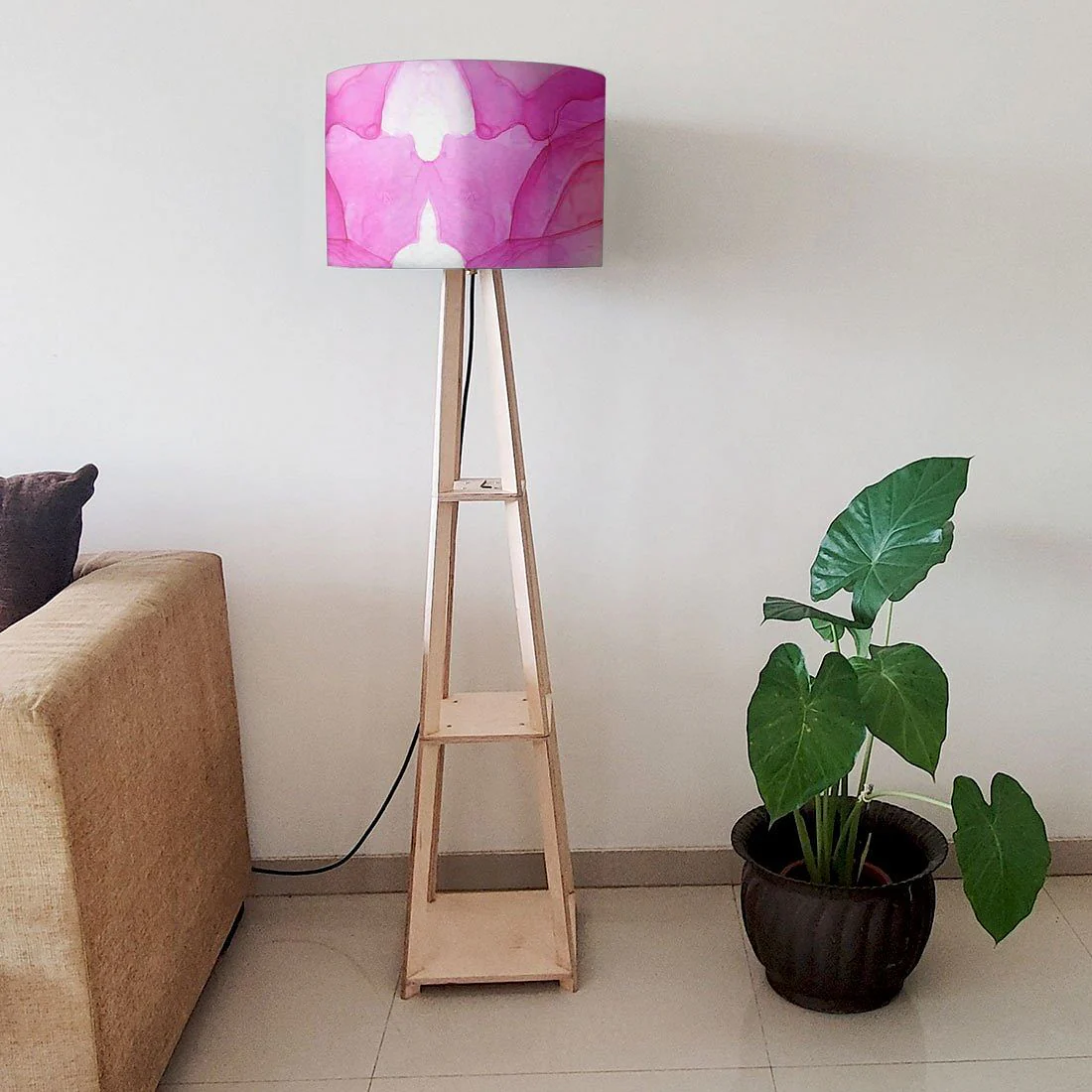 Floor Lamp with Shelves - Purple Pink Multicolor Ink Watercolor - Image 6