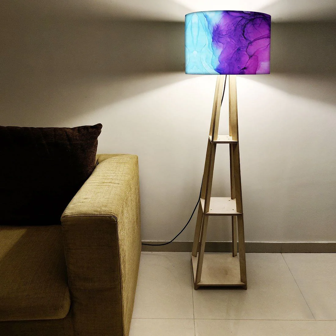 Standing Tripod Lamp - Blue Ink Watercolor - Image 5