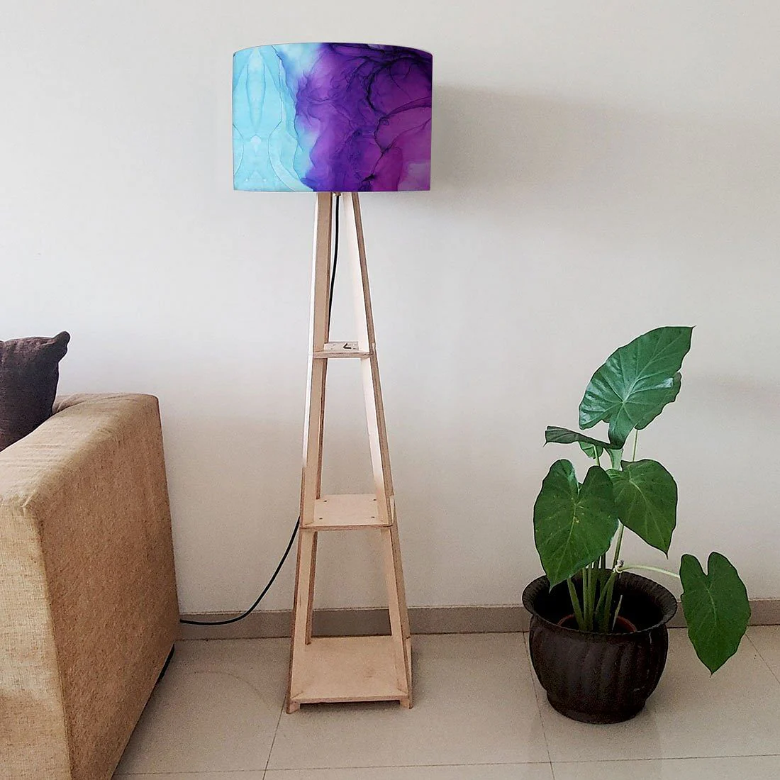 Standing Tripod Lamp - Blue Ink Watercolor - Image 6